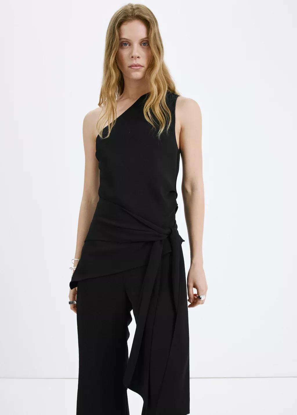 Black Asymmetrical Jumpsuit With Bow, 0201_99, large image number 3