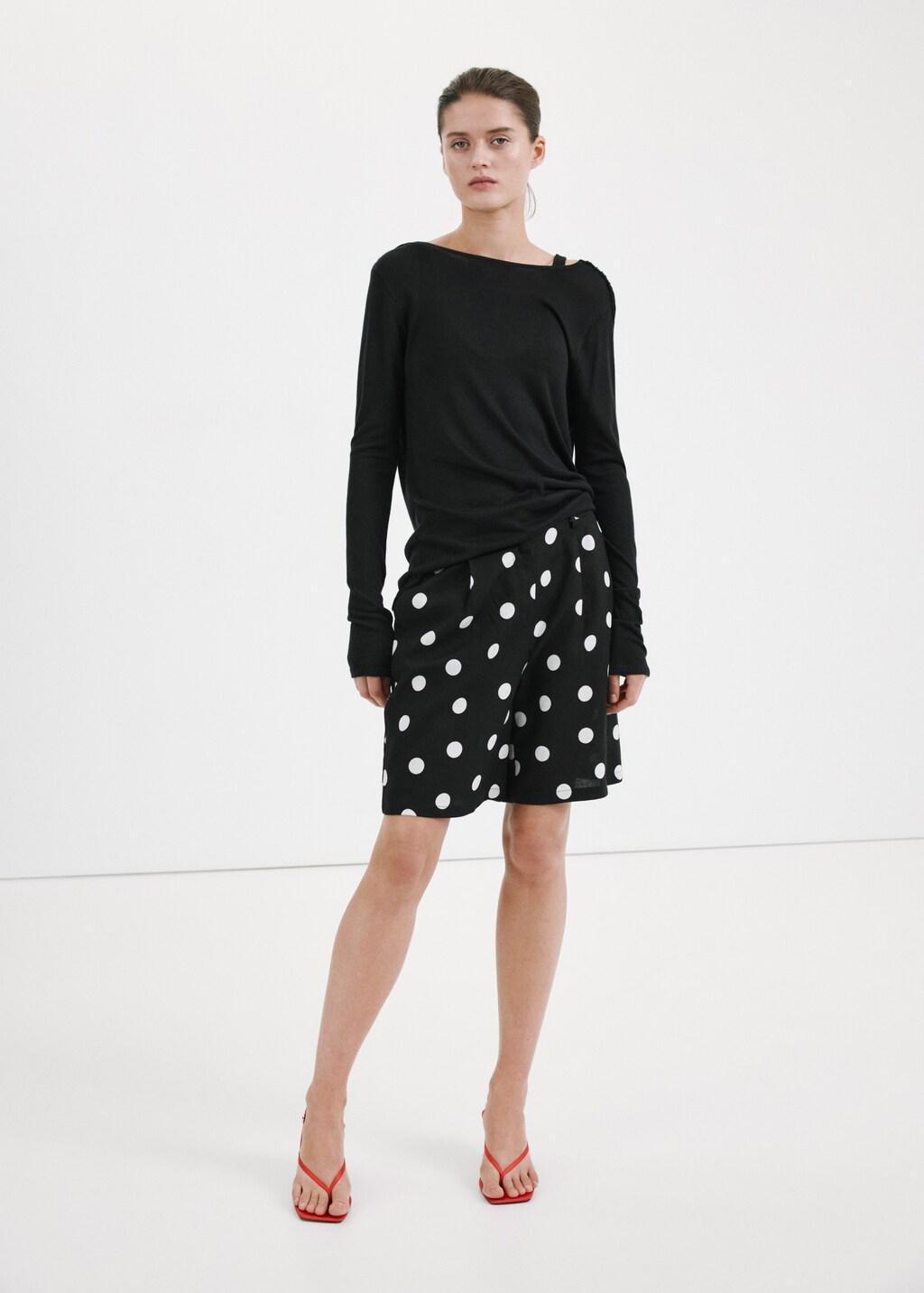 Black Lyocell Polka Dot Shorts, 0201_99, large image number 0