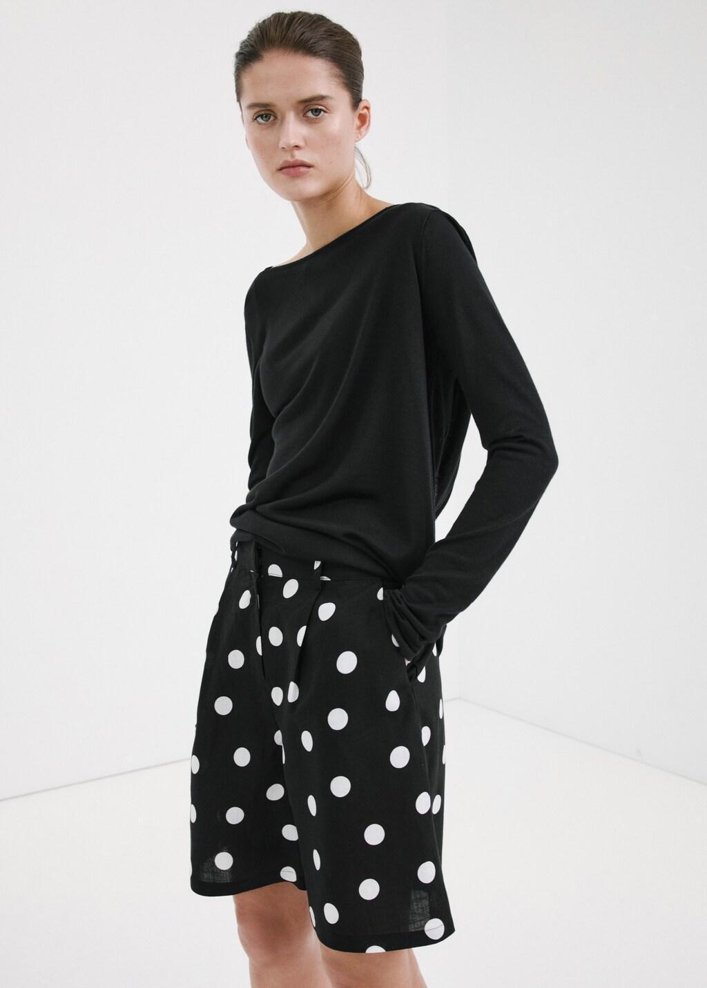 Black Lyocell Polka Dot Shorts, 0201_99, large image number 3