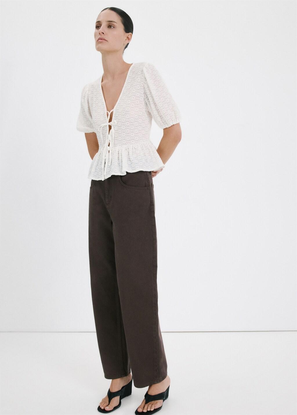White Bows Floral Embroidery Blouse, Natural White, large image number 0