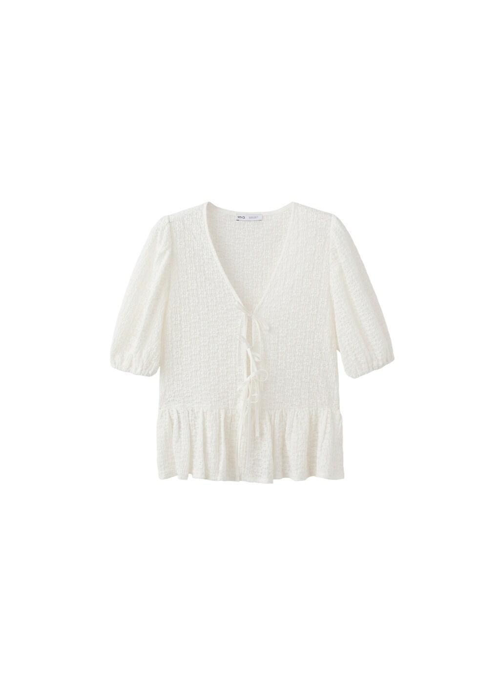 White Bows Floral Embroidery Blouse, Natural White, large image number 6