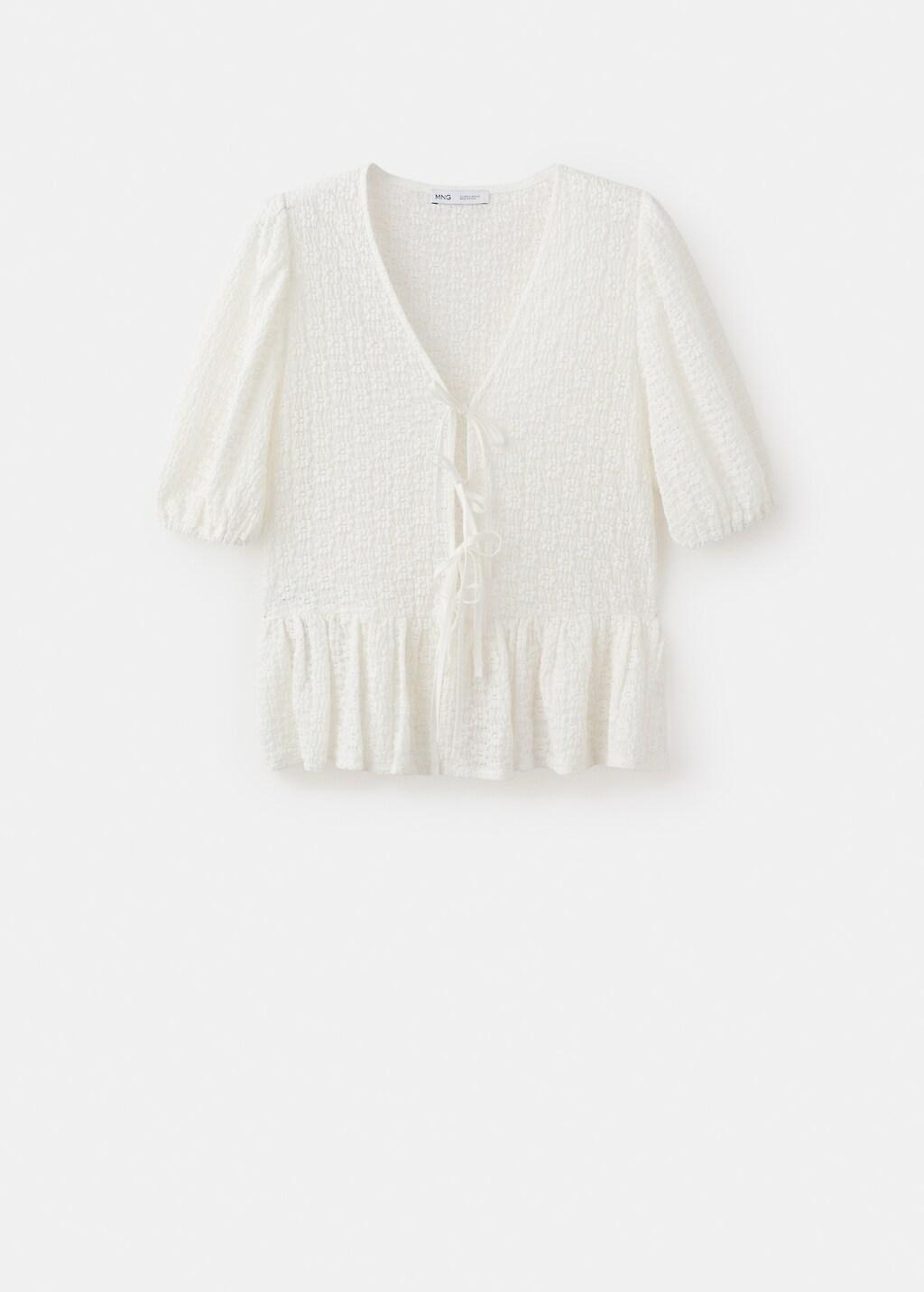 White Bows Floral Embroidery Blouse, Natural White, large image number 7