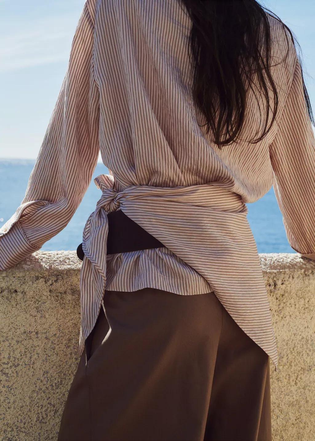 Brown Knot Stripped Blouse, Brown, large image number 4