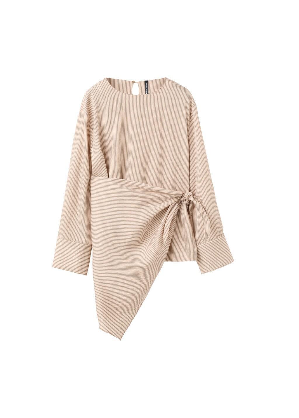 Brown Knot Stripped Blouse, Brown, large image number 6