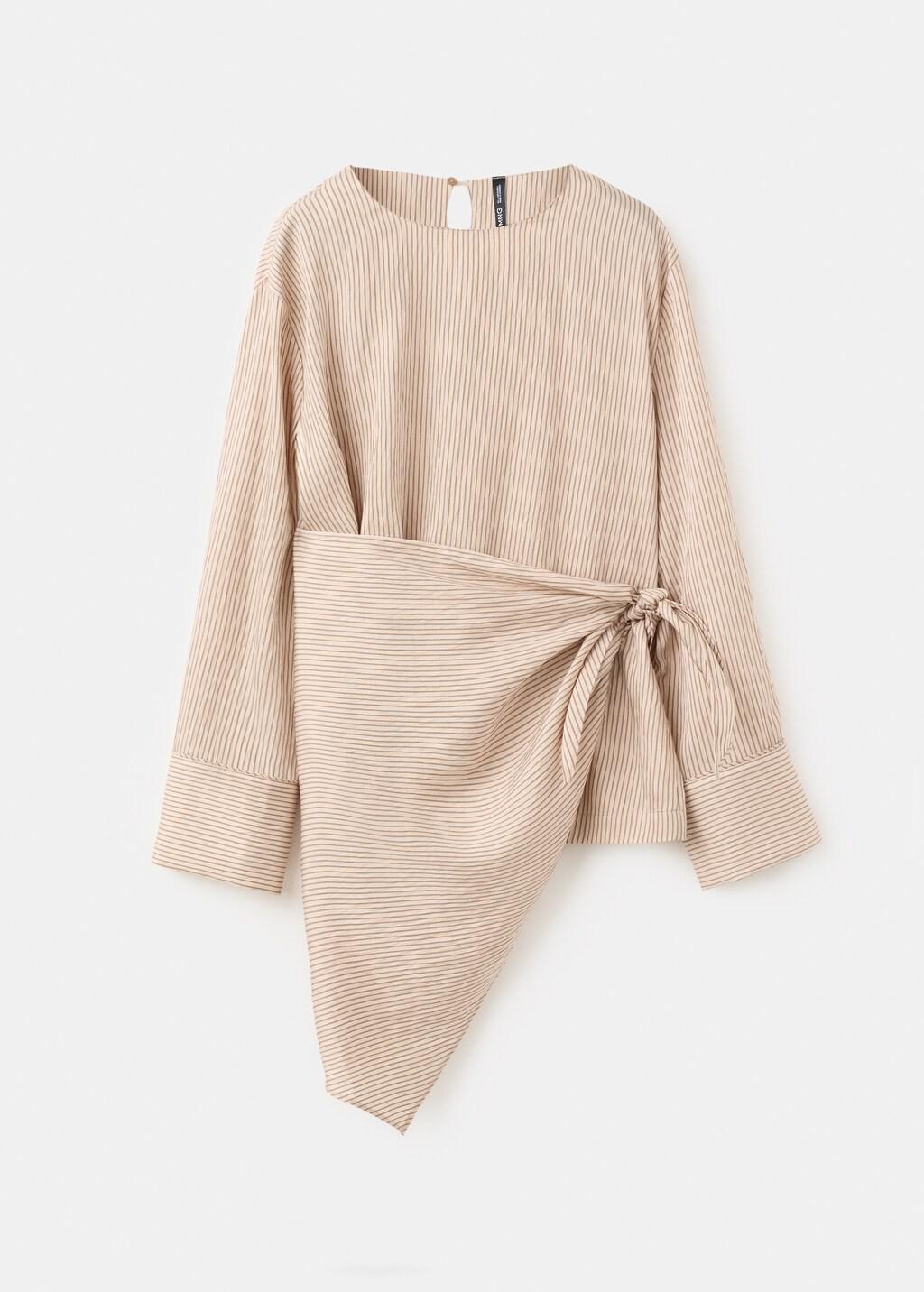 Brown Knot Stripped Blouse, Brown, large image number 7