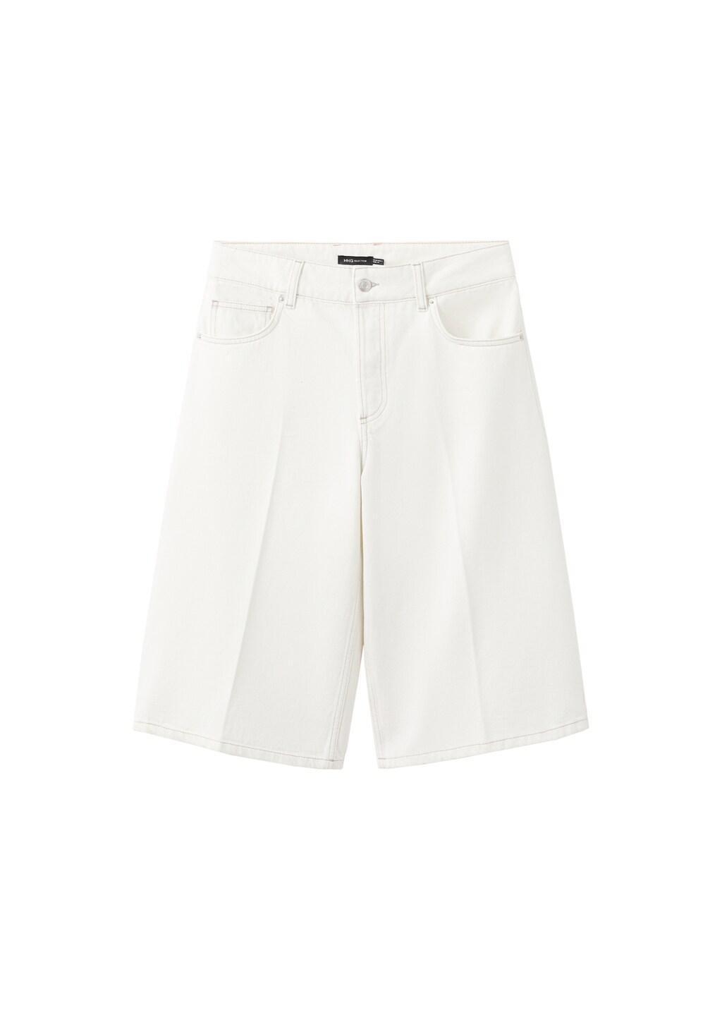 Cream Straight Mid-Rise Denim Bermuda Shorts, Natural White, large image number 7