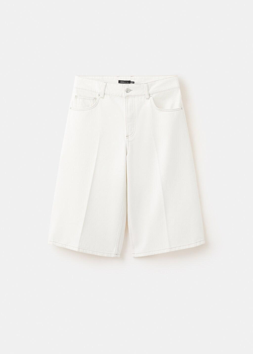 Cream Straight Mid-Rise Denim Bermuda Shorts, Natural White, large image number 8