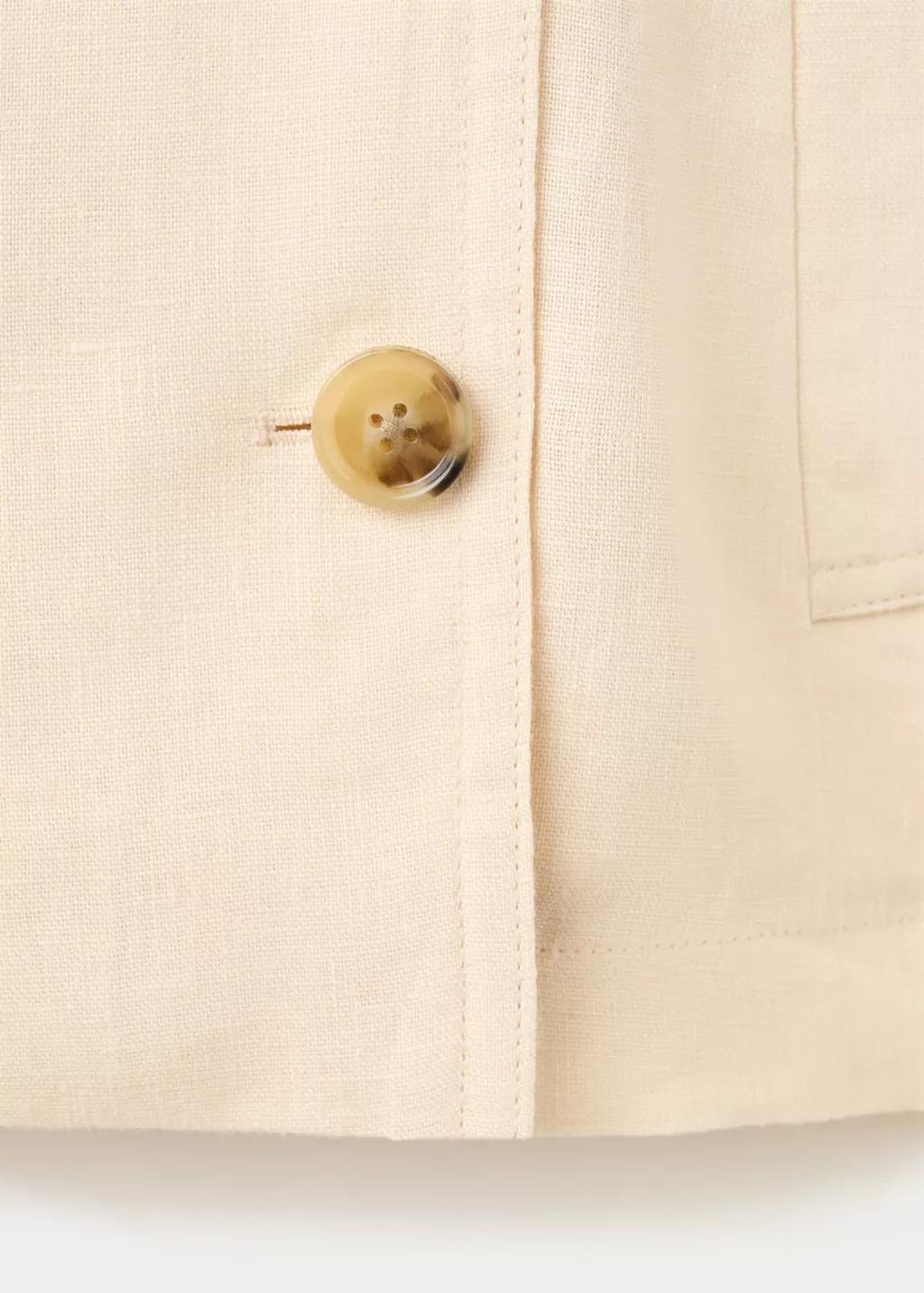 Cream Linen Funnel Neck Trench Coat, Light Beige, large image number 5