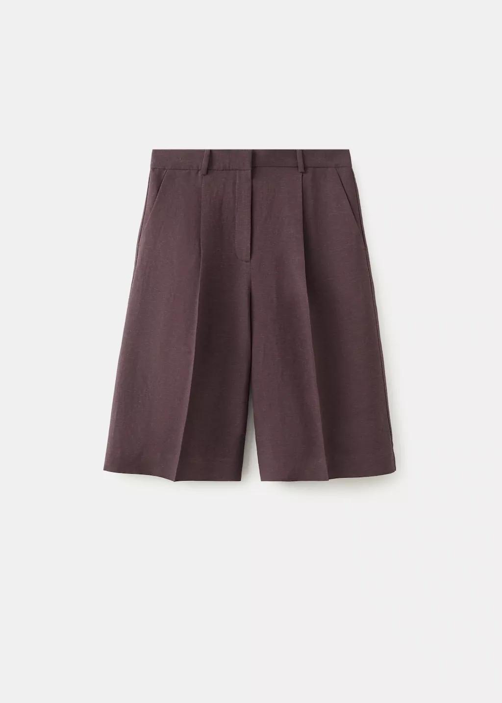 MEDIUM PURPLE Straight linen Bermuda shorts, 0201_65, large image number 7