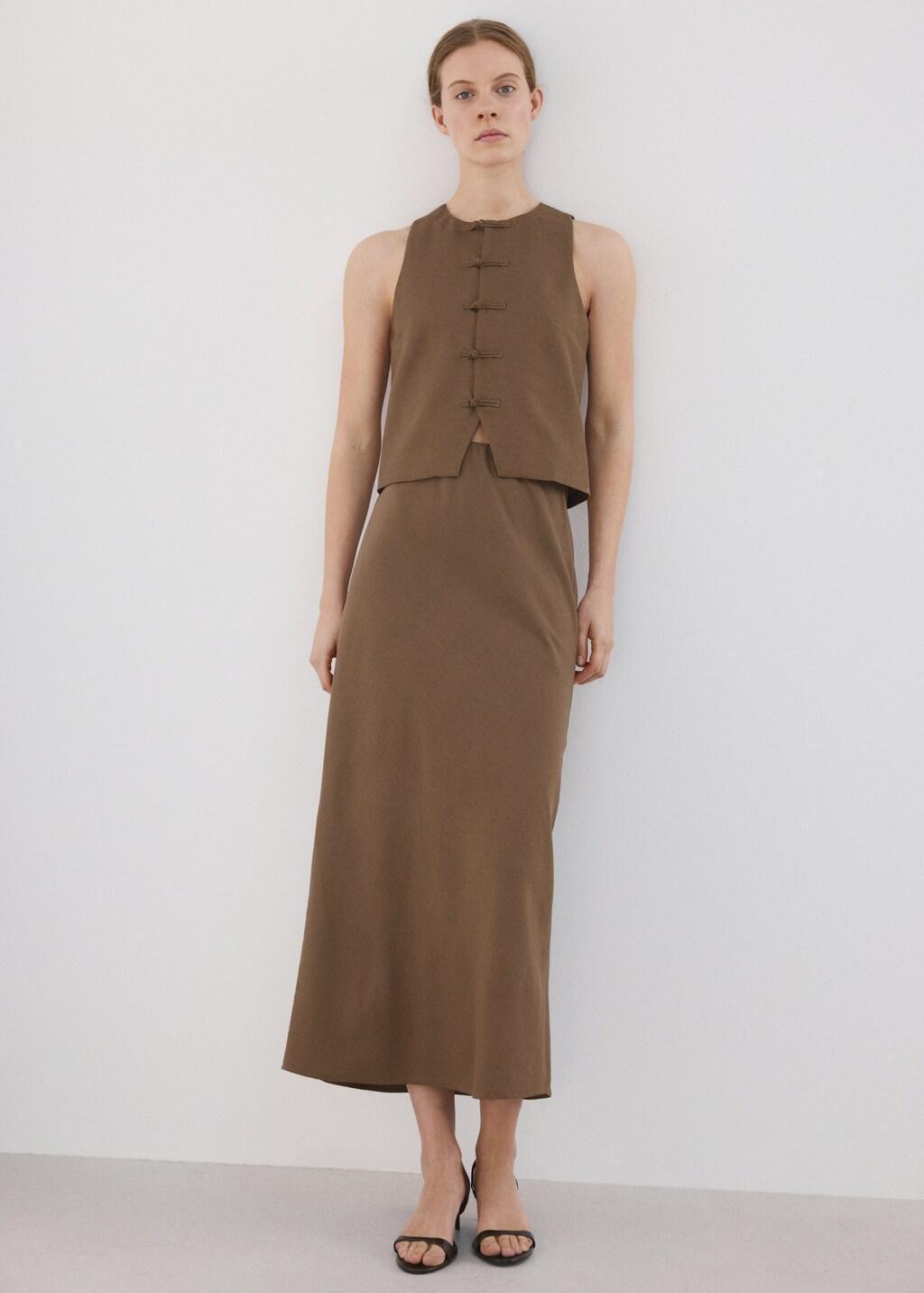 Brown Linen Toggle Waistcoat, 0201_30, large image number 0