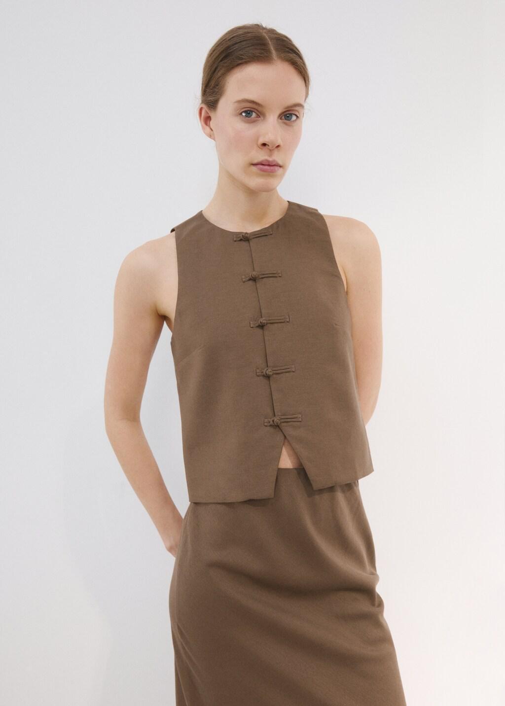 Brown Linen Toggle Waistcoat, 0201_30, large image number 4