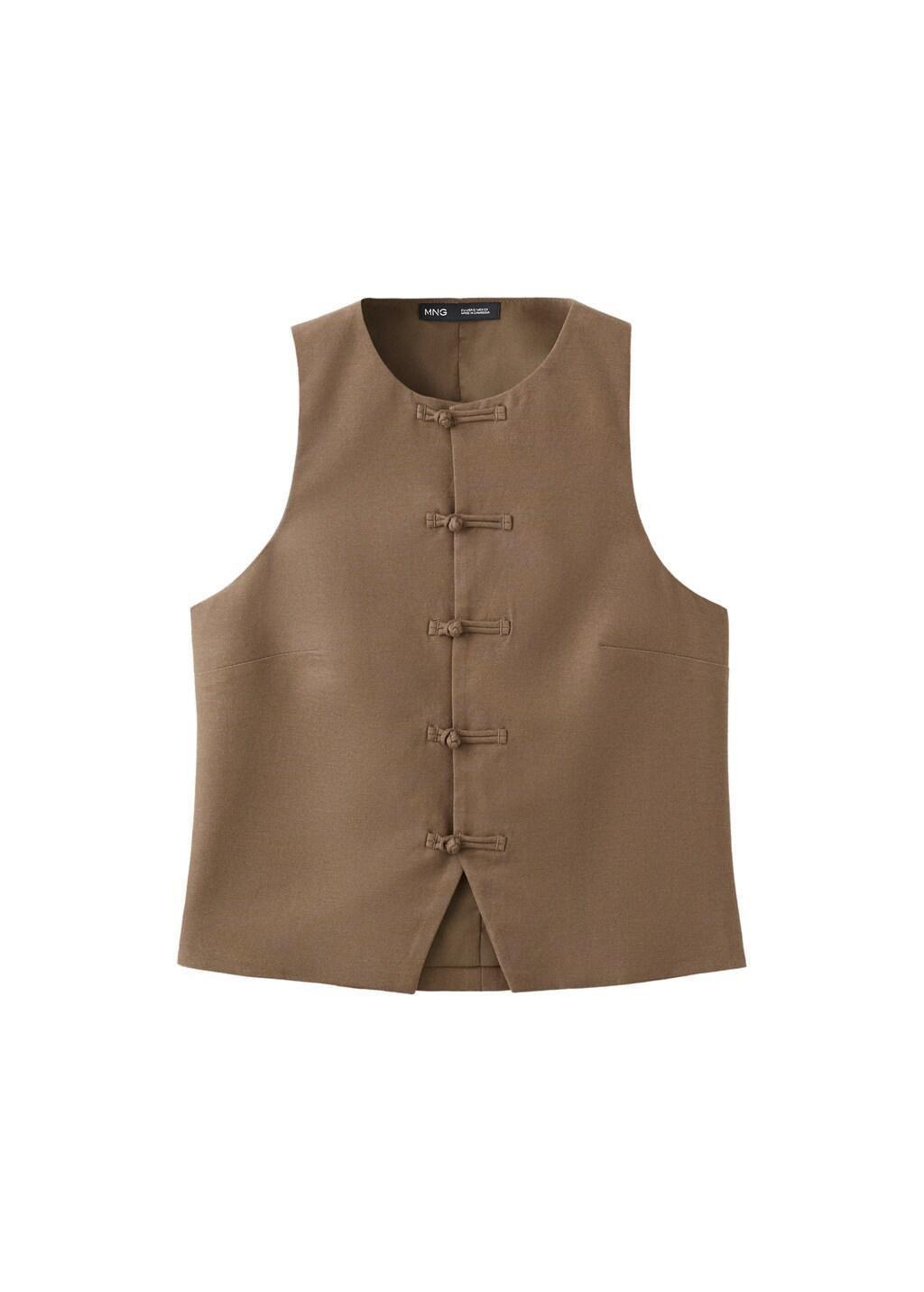 Brown Linen Toggle Waistcoat, 0201_30, large image number 6