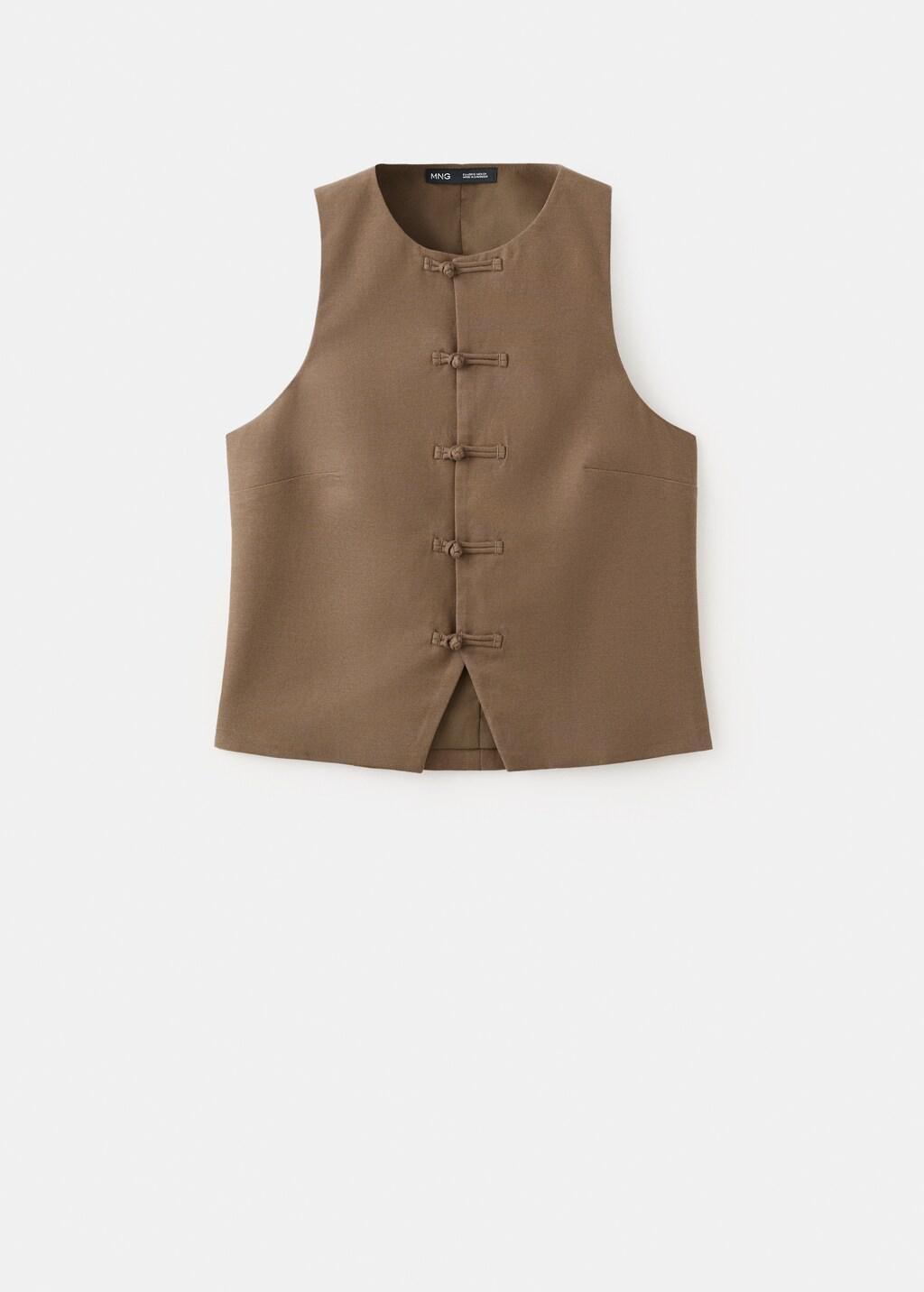 Brown Linen Toggle Waistcoat, 0201_30, large image number 7