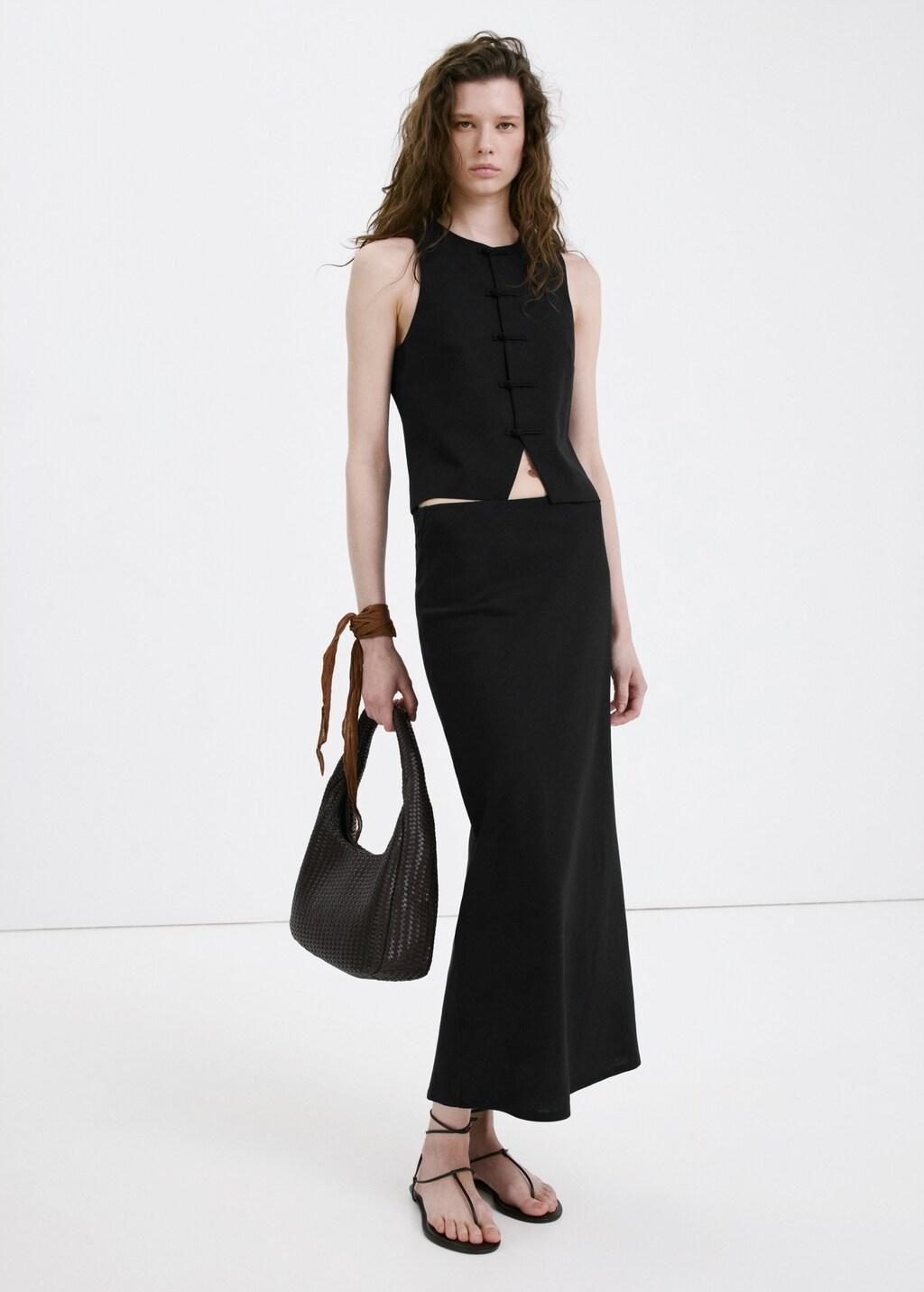 Black Linen Toggle Waistcoat, 0201_99, large image number 0