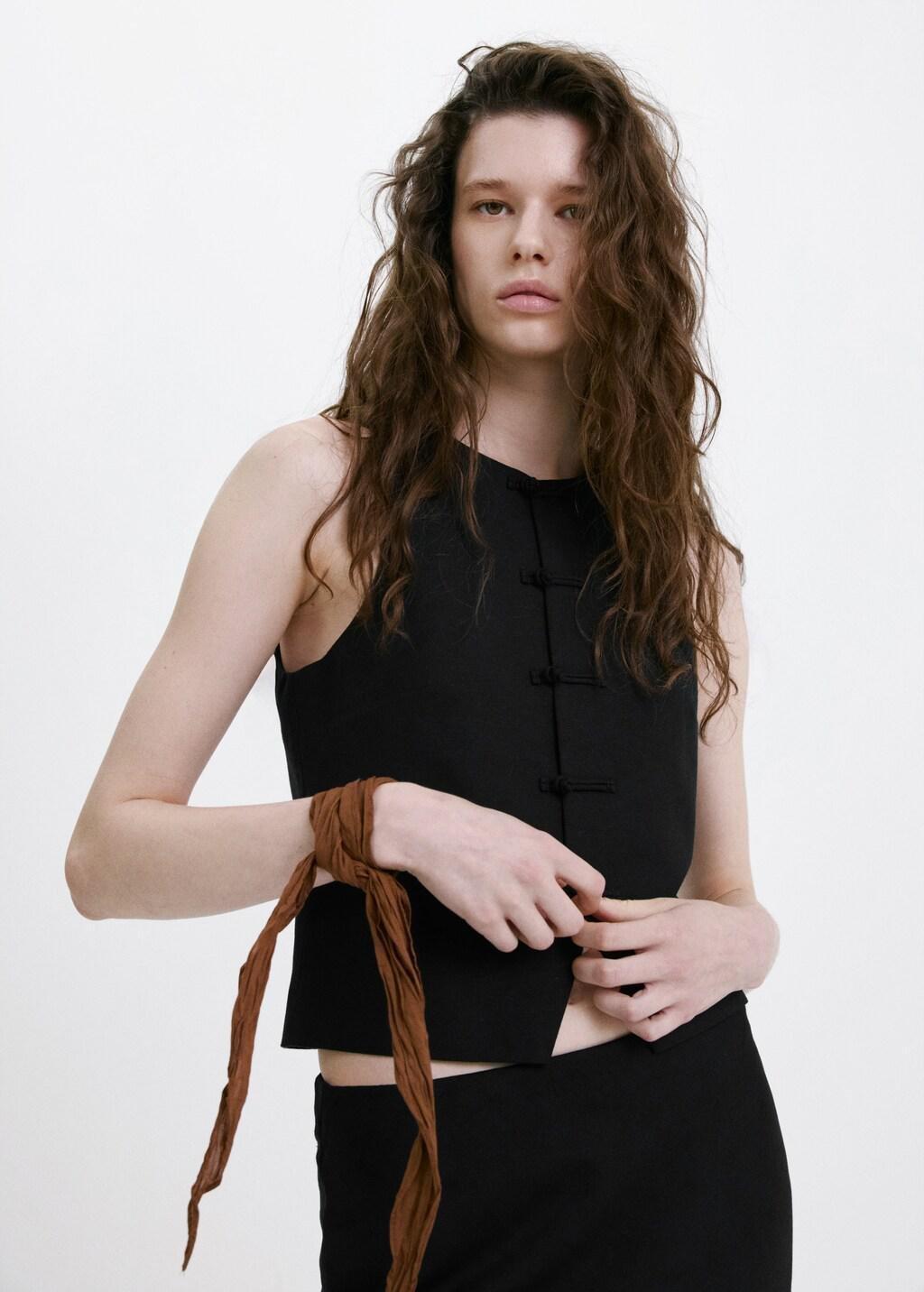 Black Linen Toggle Waistcoat, 0201_99, large image number 3