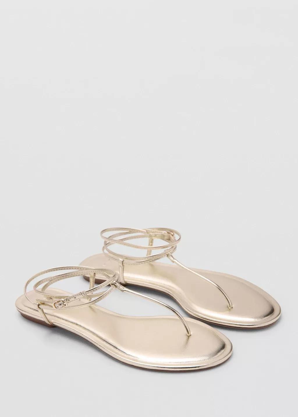 Gold Metallic Straps Sandals, 0201_OR, large image number 0