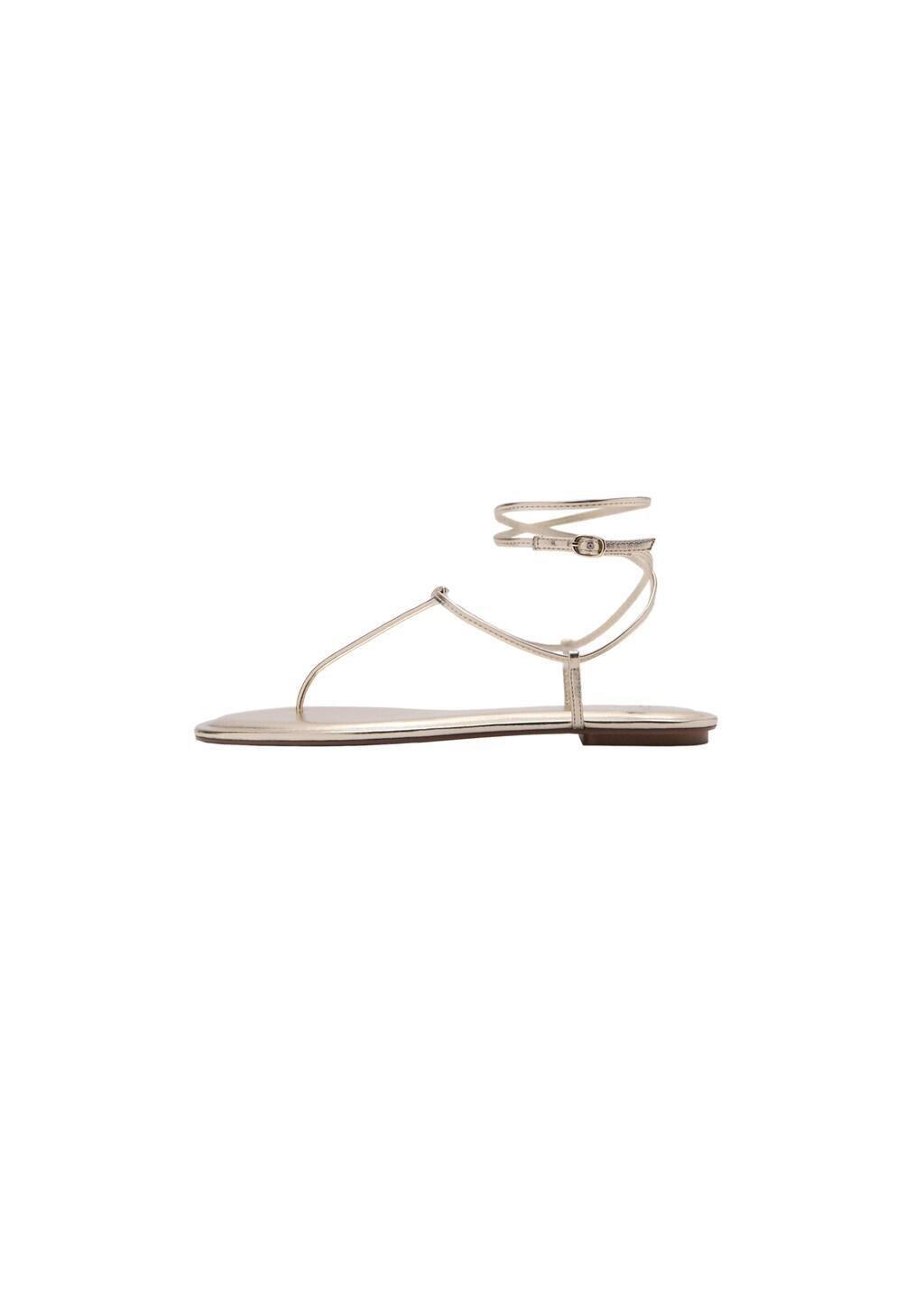Gold Metallic Straps Sandals, 0201_OR, large image number 2
