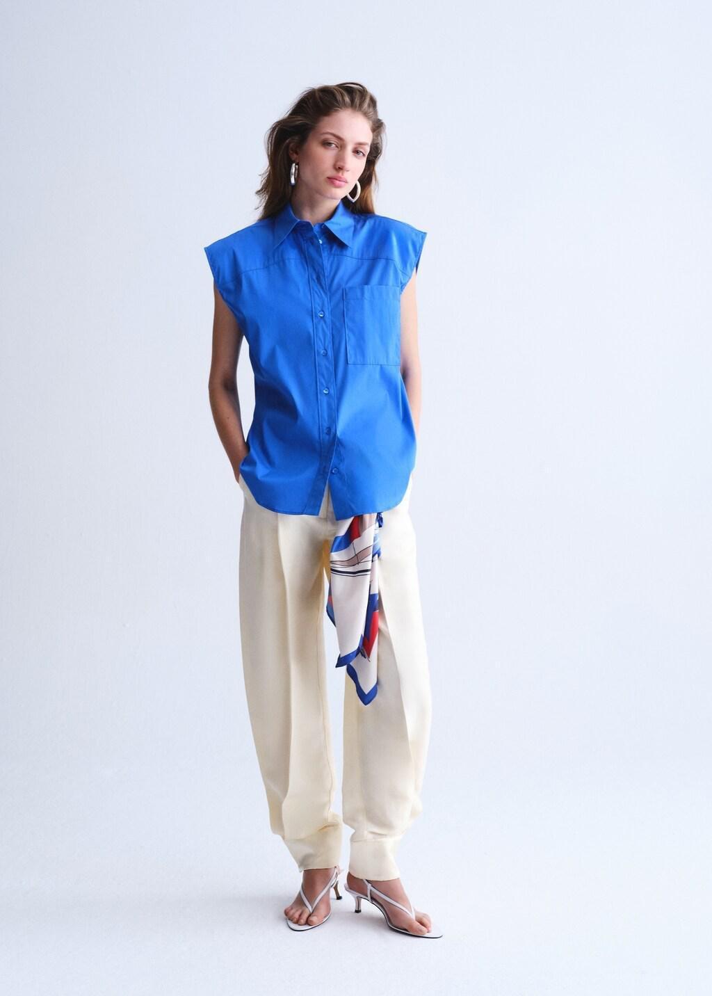 Blue Sleeveless Poplin Shirt, 0201_52, large image number 0