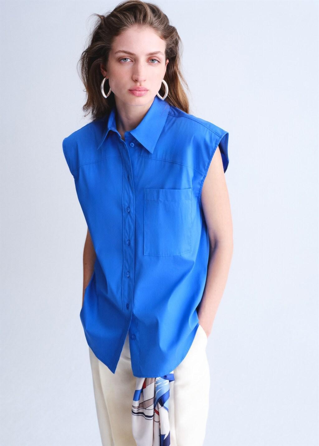 Blue Sleeveless Poplin Shirt, 0201_52, large image number 3