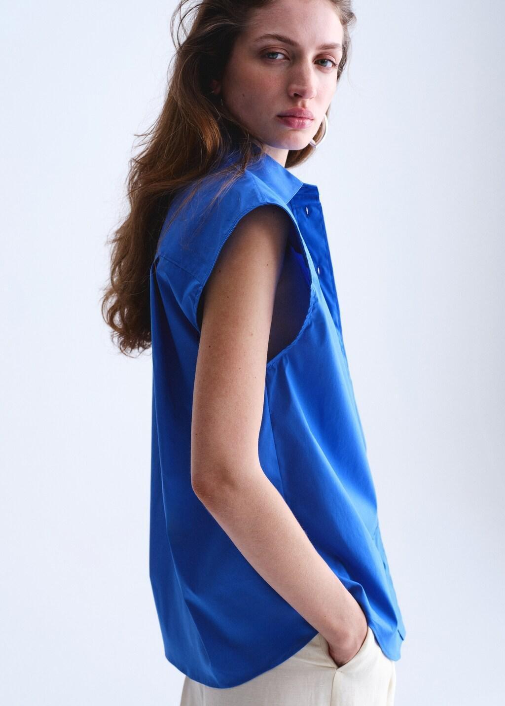 Blue Sleeveless Poplin Shirt, 0201_52, large image number 4