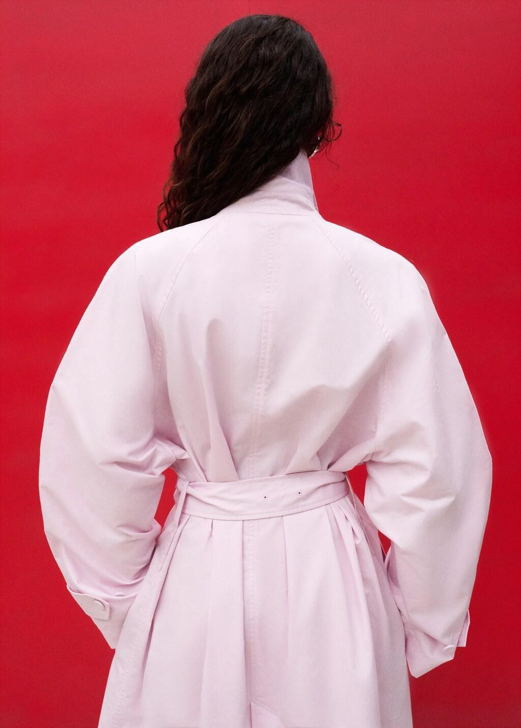 Pink Long Trench Coat With Belt, Pink, medium