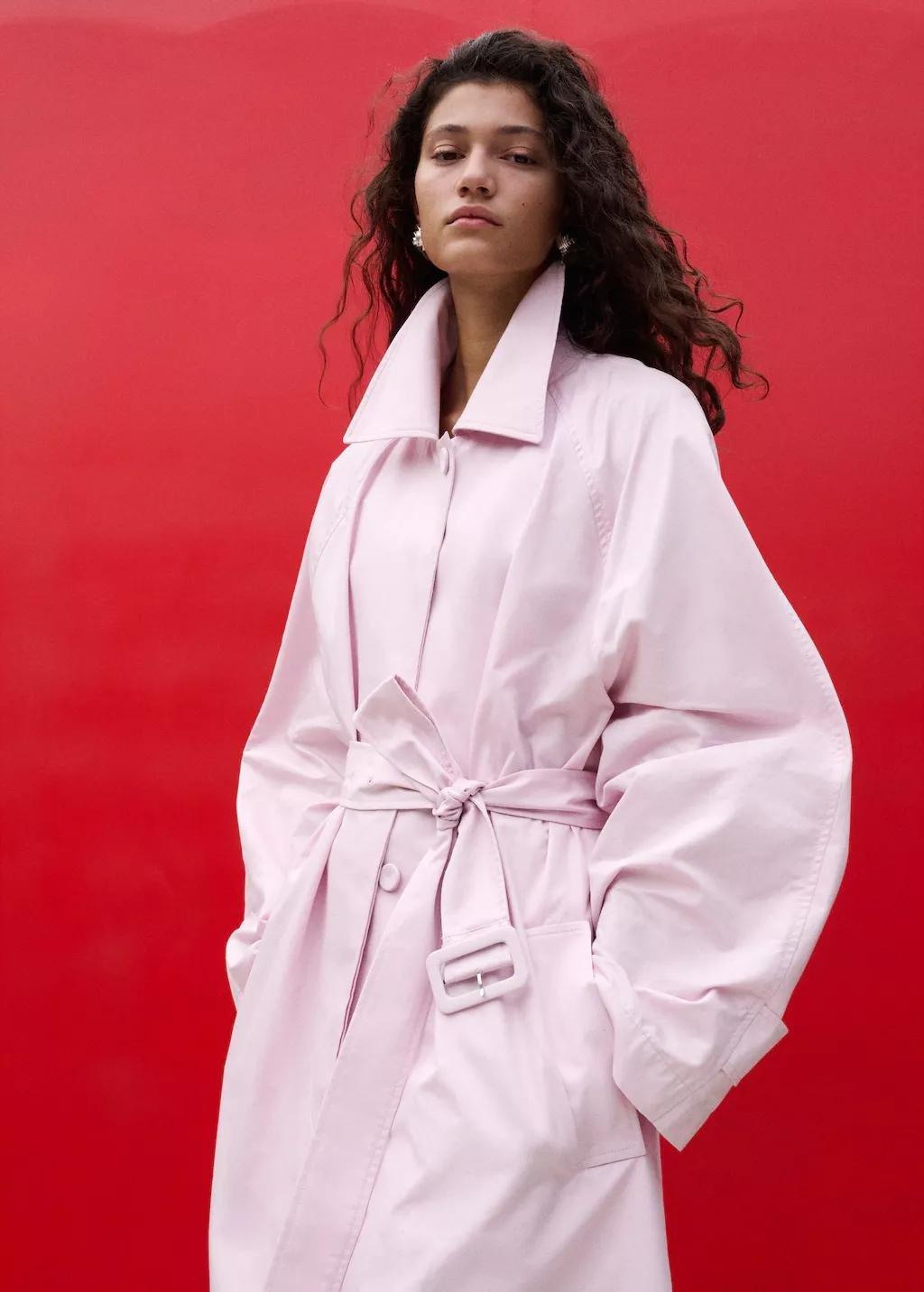 Pink Long Trench Coat With Belt, Pink, large image number 3