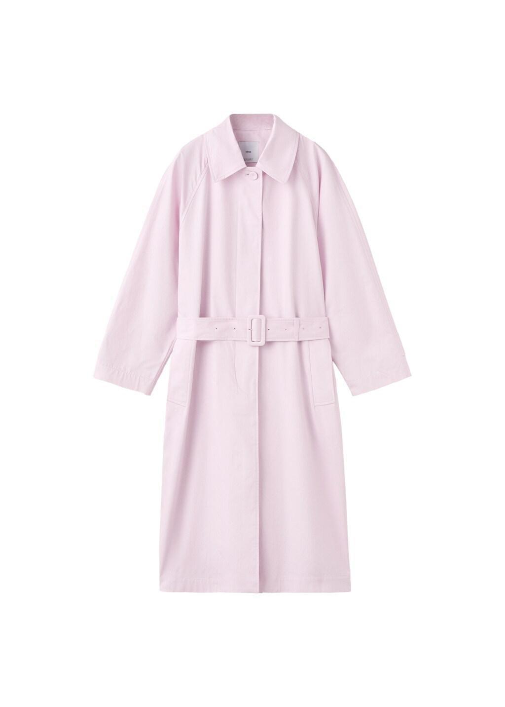 Pink Long Trench Coat With Belt, Pink, large image number 7