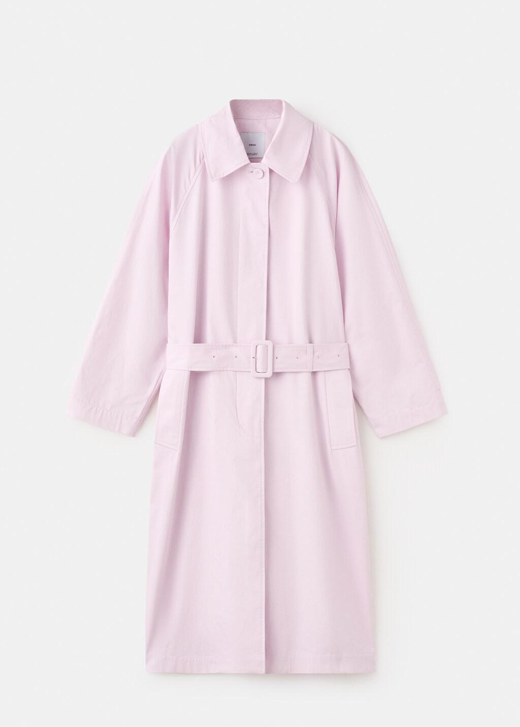 Pink Long Trench Coat With Belt, Pink, large image number 8