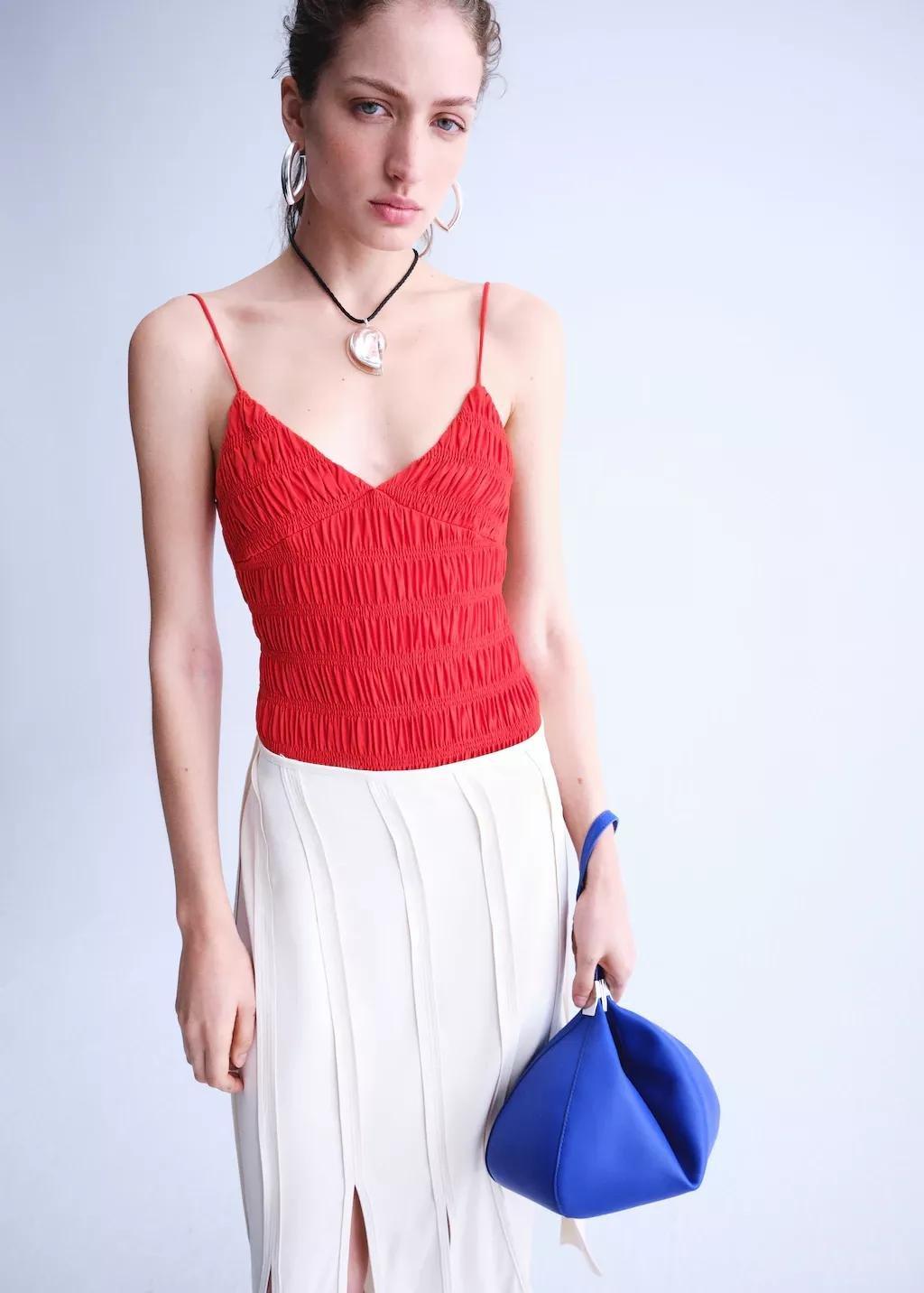 Red Gathered Lyocell Body, Red, large image number 3