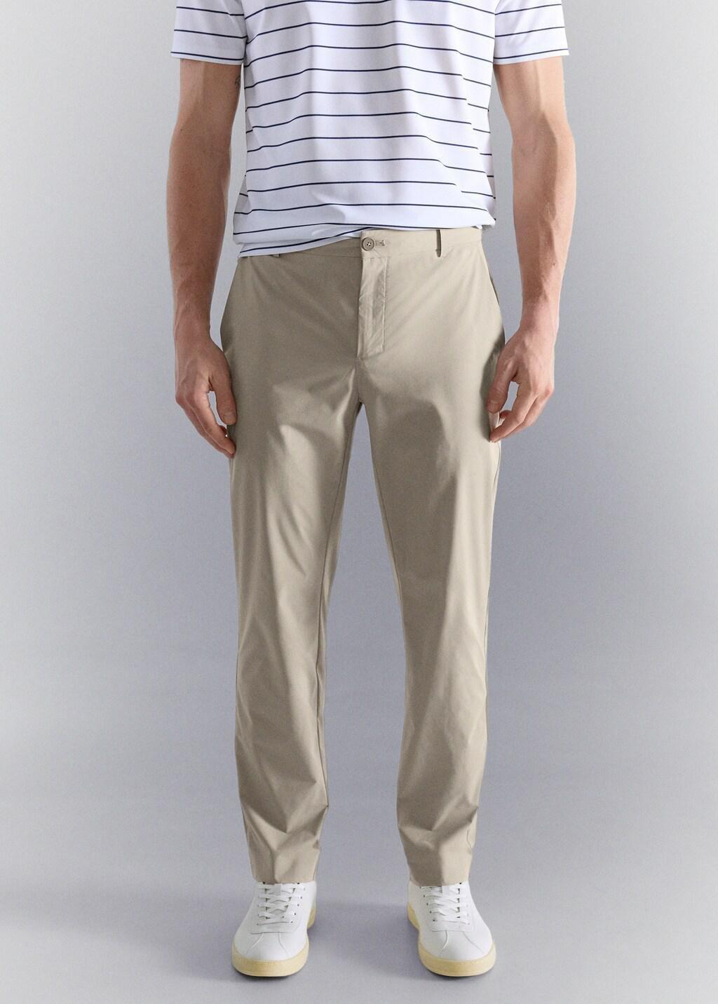 Beige Slim Fit Water-Repellent Trousers, 0201_08, large image number 3