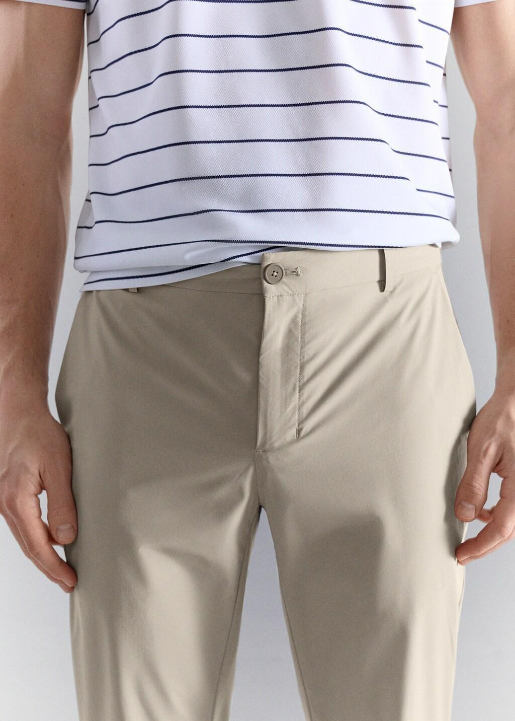 Beige Slim Fit Water-Repellent Trousers, 0201_08, large image number 4