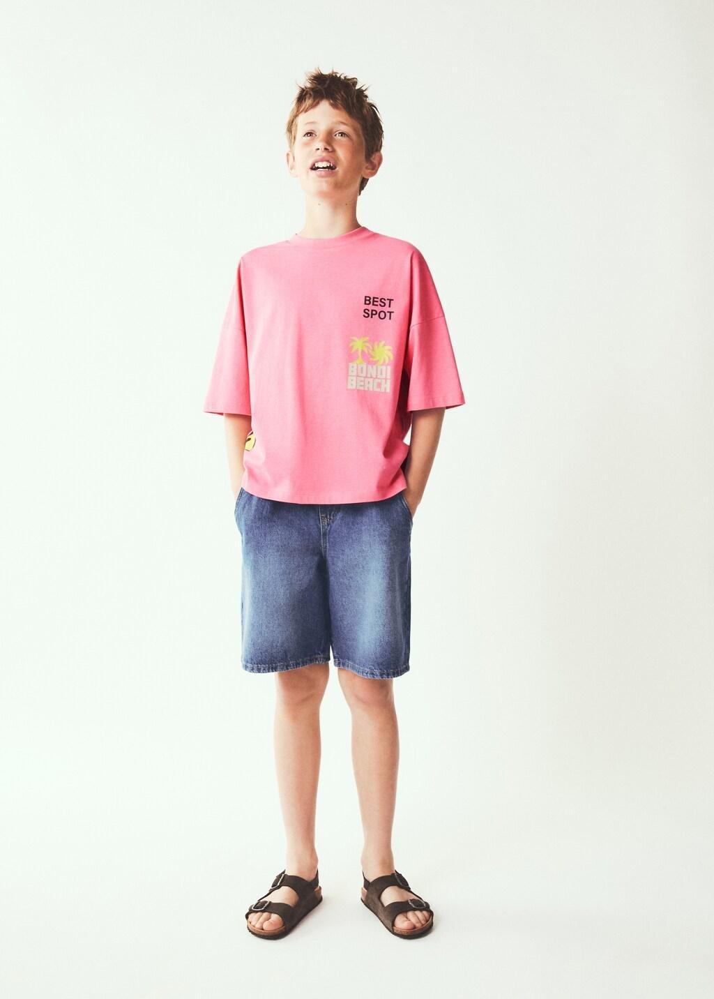 Blue Oversized Denim Bermuda Shorts, Kids Boy, Open Blue, large image number 0