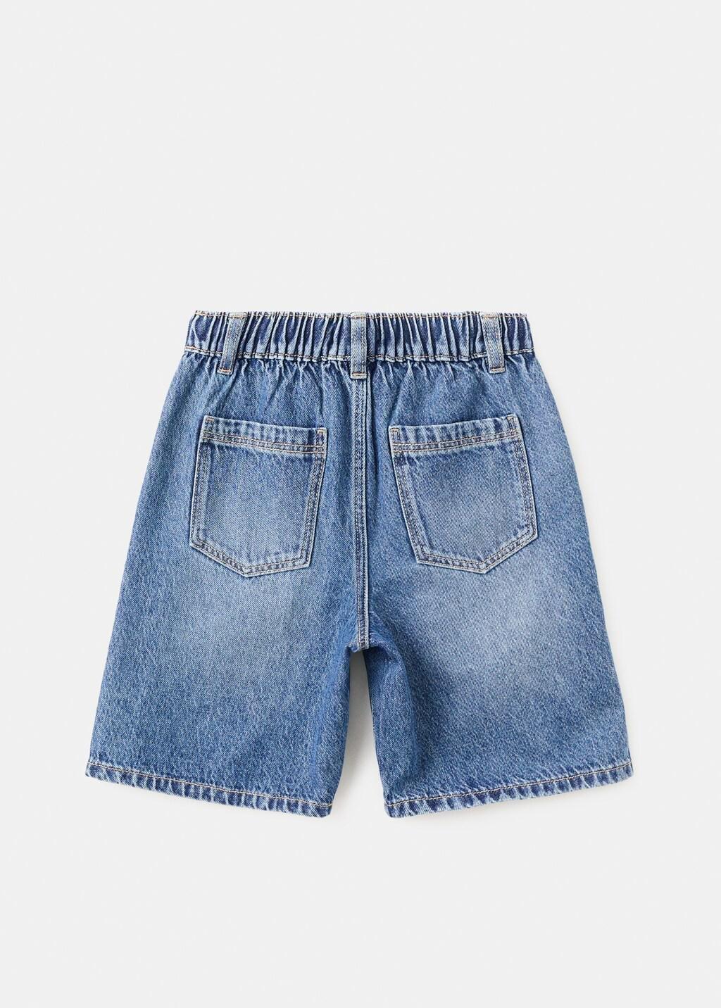 Blue Oversized Denim Bermuda Shorts, Kids Boy, Open Blue, large image number 2
