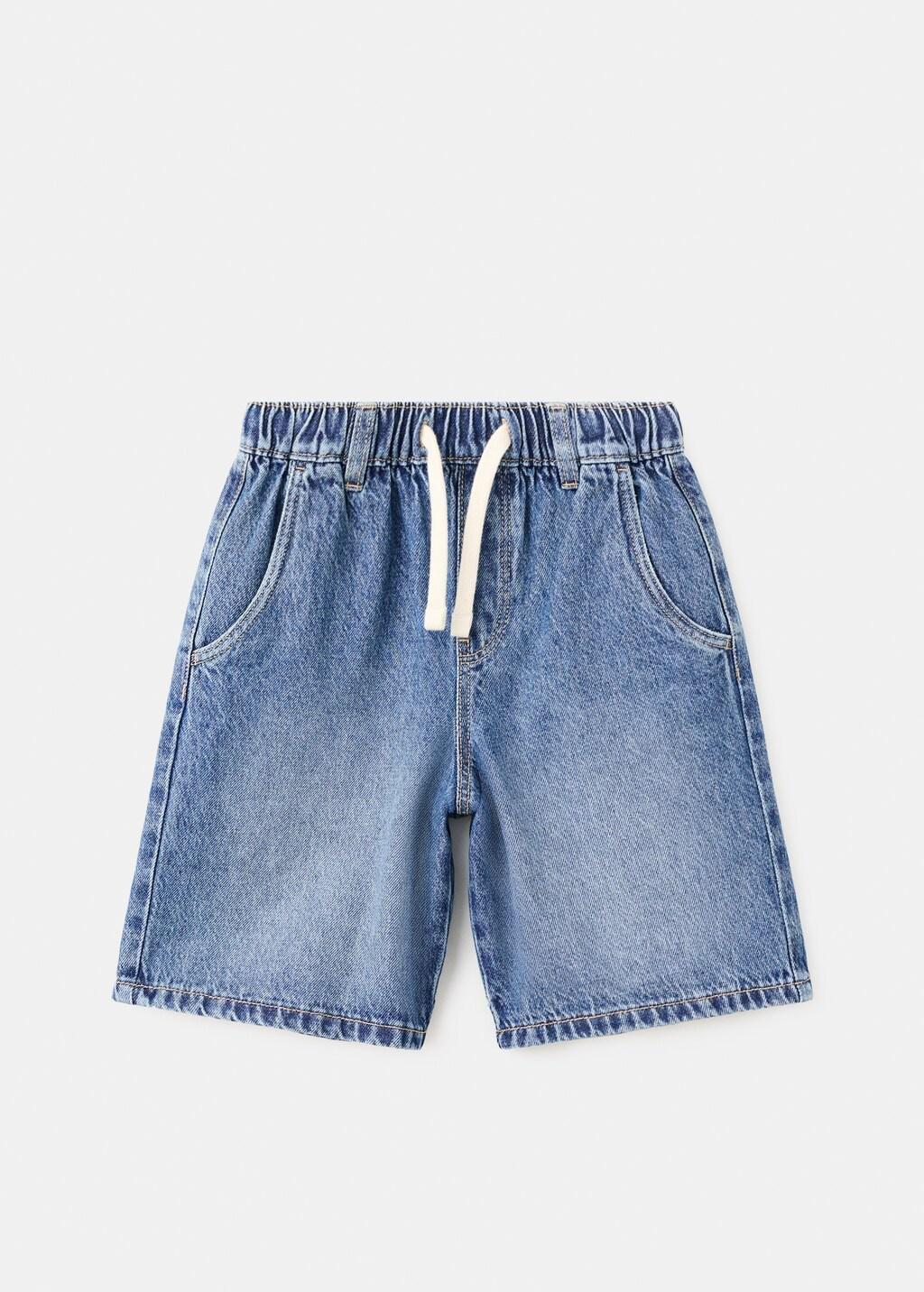 Blue Oversized Denim Bermuda Shorts, Kids Boy, Open Blue, large image number 6