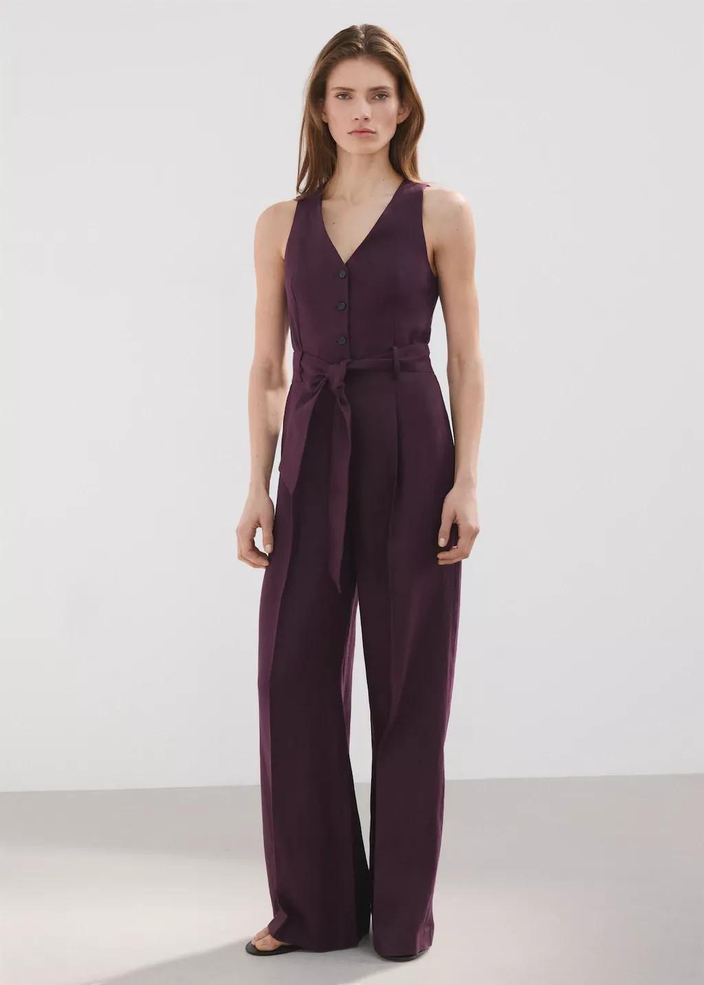 MEDIUM PURPLE Belt linen jumpsuit, 0201_64, medium