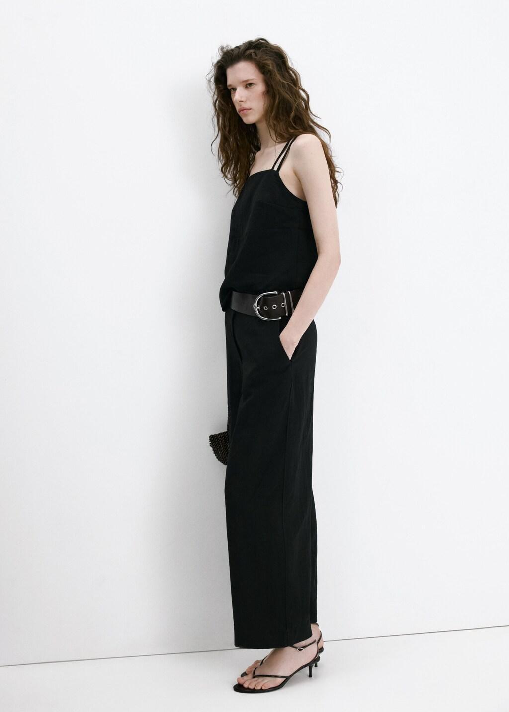 Black Lyocell Trousers With Belt, Black, large image number 0