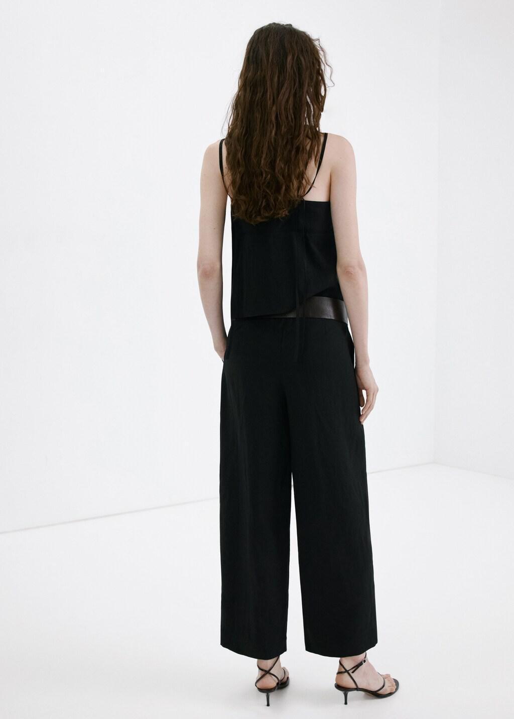 Black Lyocell Trousers With Belt, Black, large image number 2