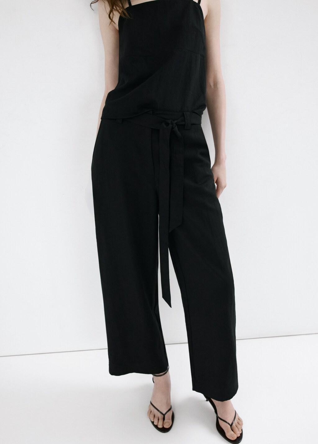 Black Lyocell Trousers With Belt, Black, large image number 3