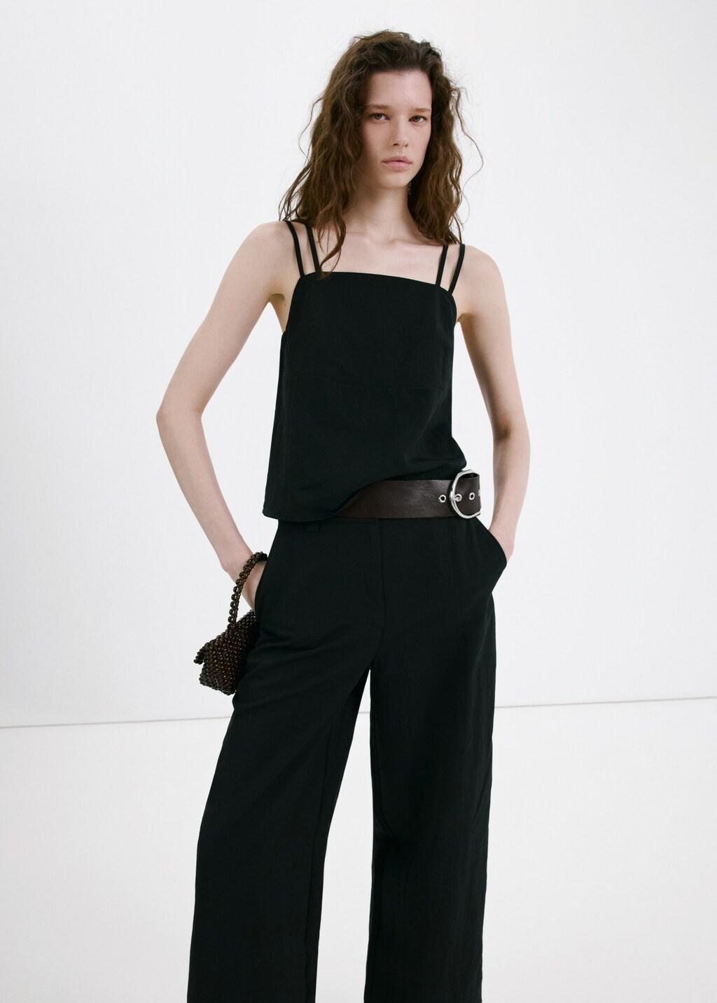 Black Lyocell Trousers With Belt, Black, large image number 6