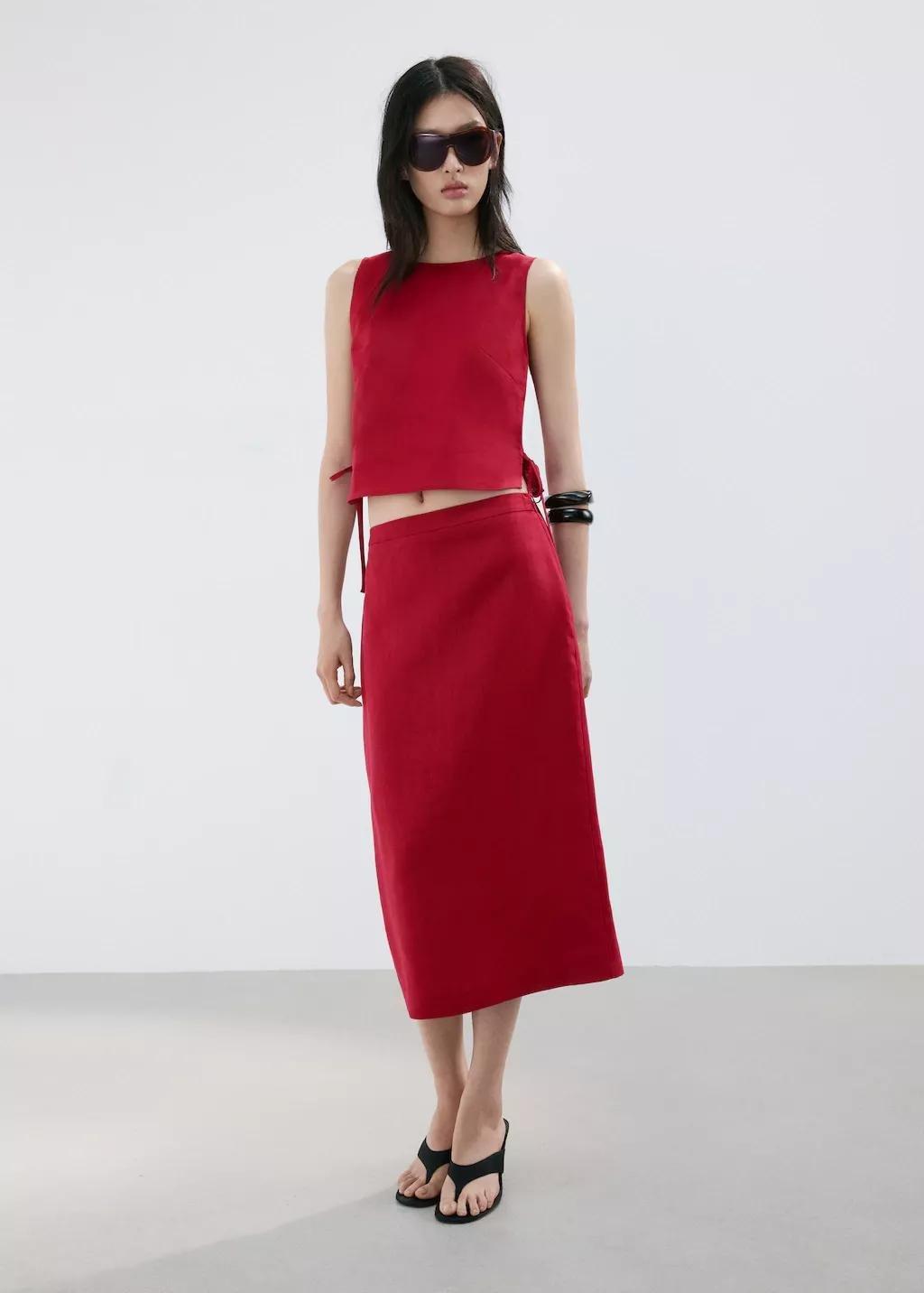 Red Linen Midi Skirt, 0201_70, large image number 0