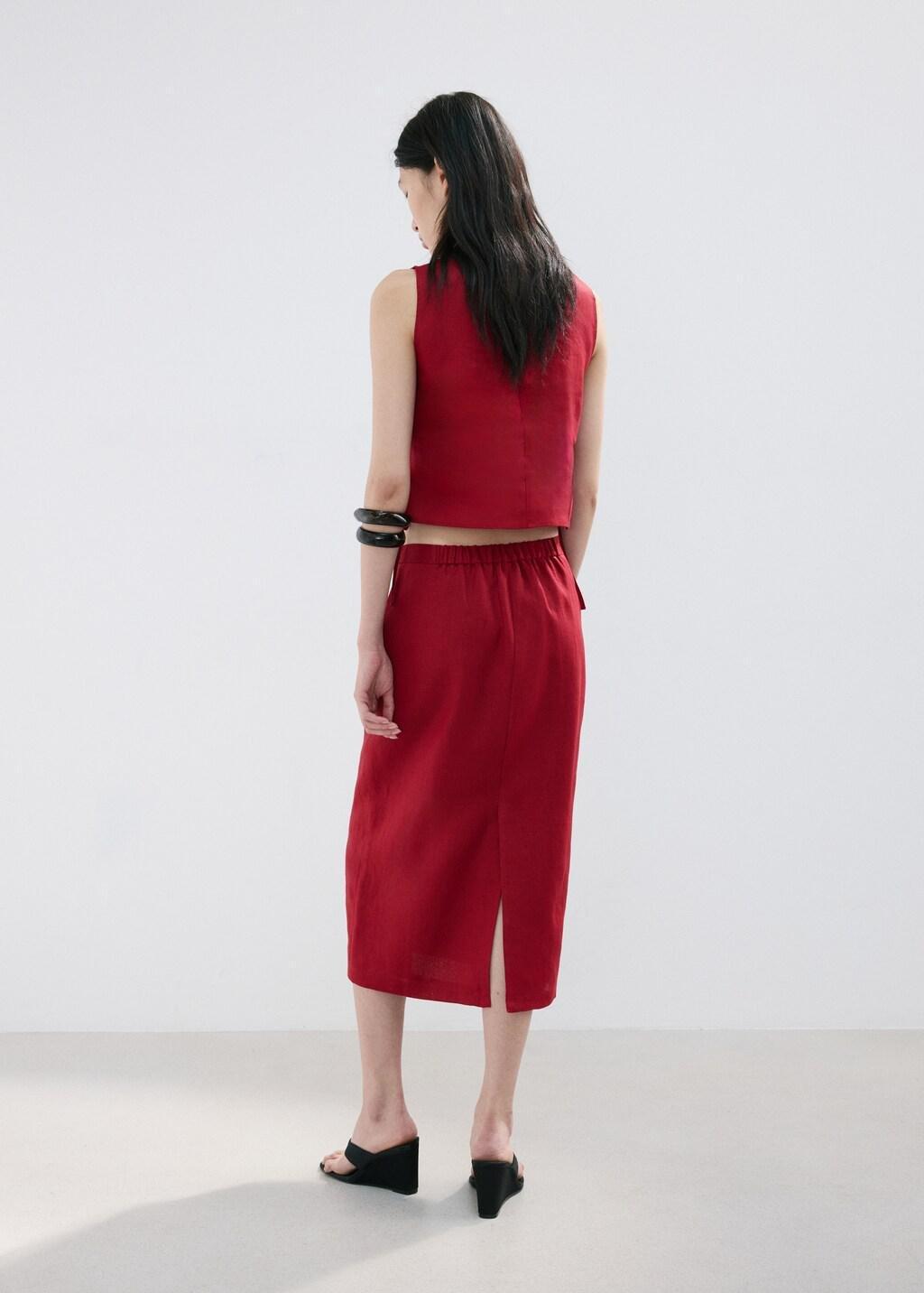 Red Linen Midi Skirt, 0201_70, large image number 2