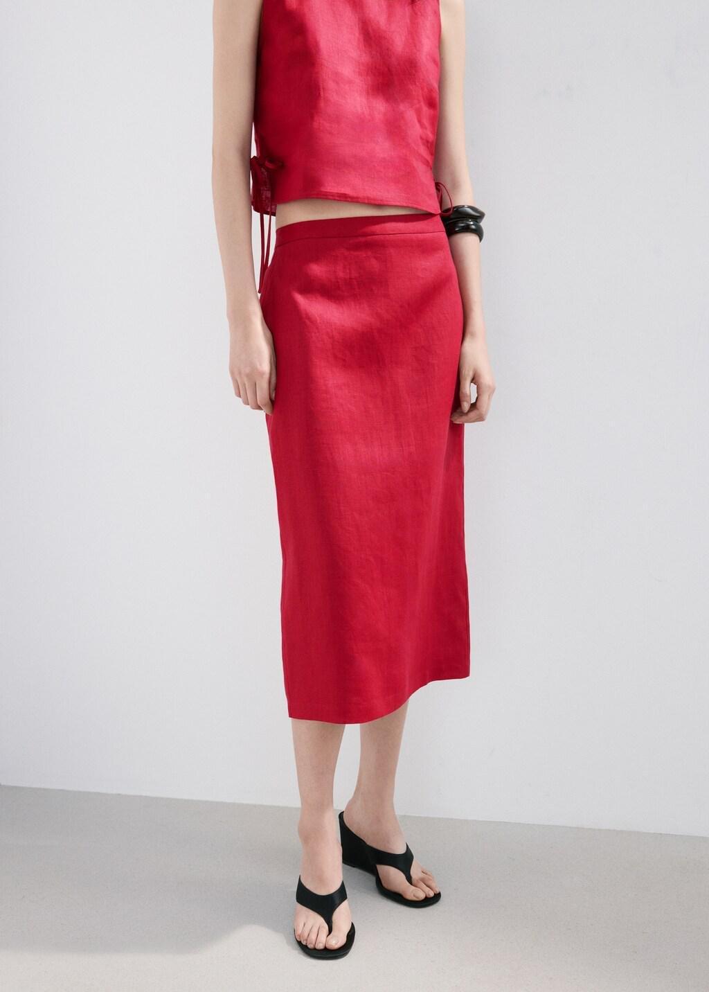 Red Linen Midi Skirt, 0201_70, large image number 3
