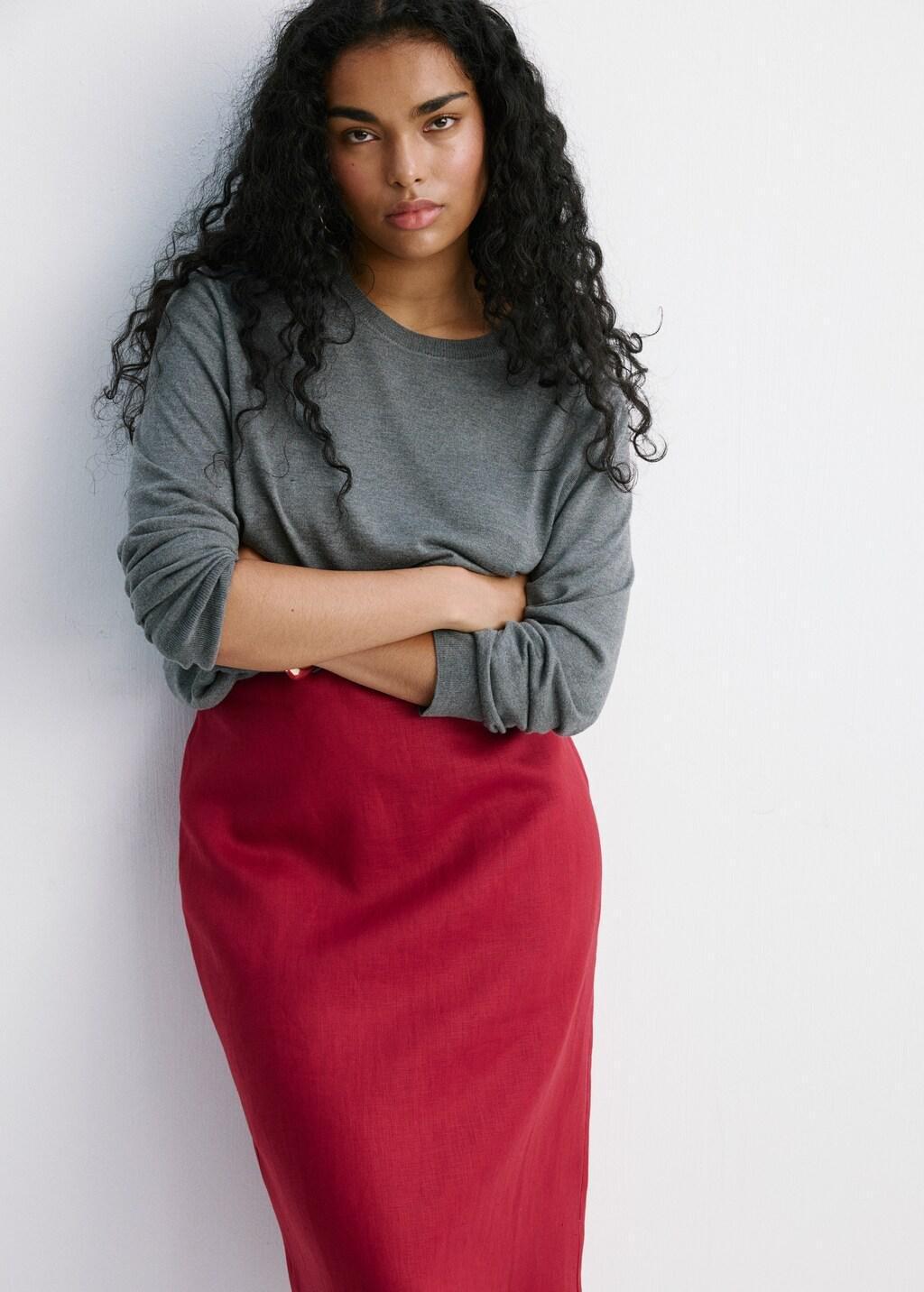 Red Linen Midi Skirt, 0201_70, large image number 6