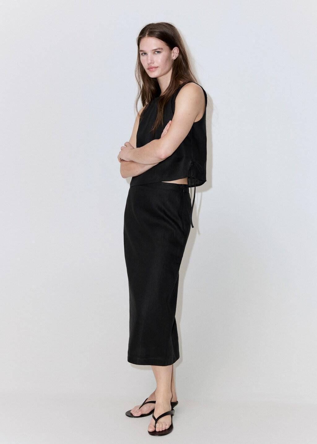 Black Linen Midi Skirt, Black, large image number 0