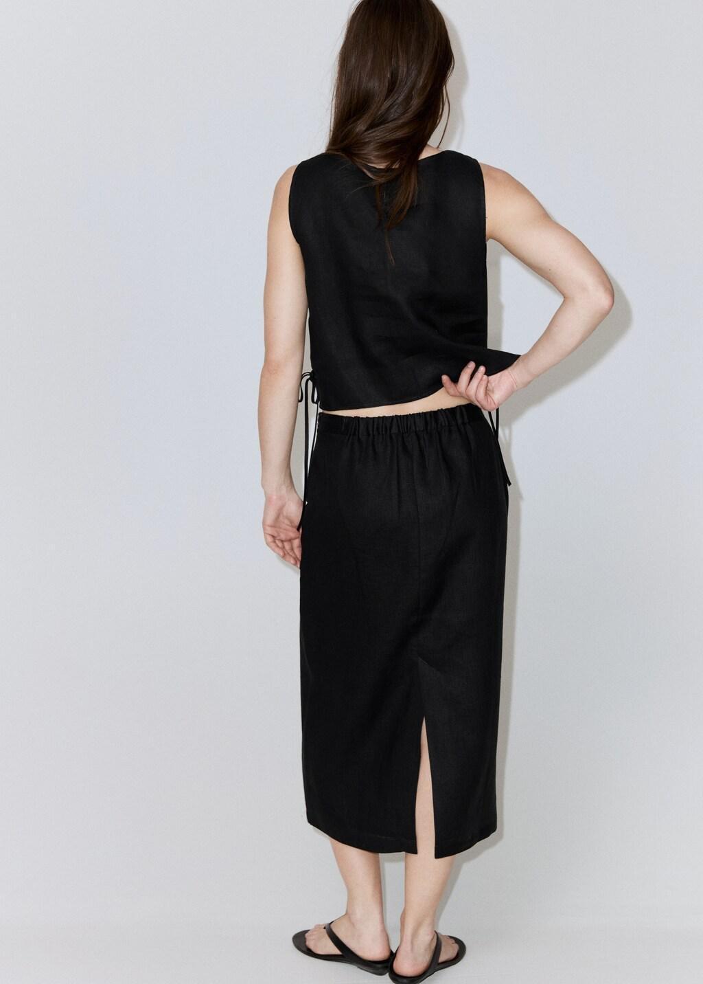Black Linen Midi Skirt, Black, large image number 2