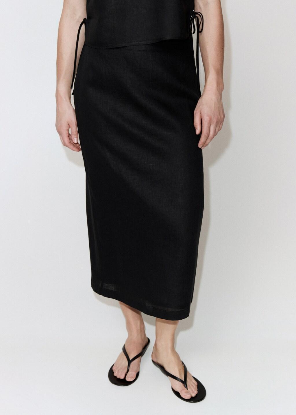 Black Linen Midi Skirt, Black, large image number 3