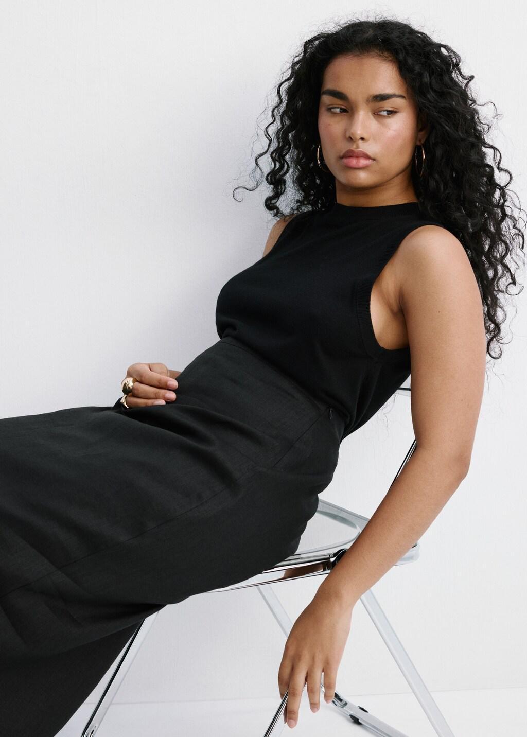 Black Linen Midi Skirt, Black, large image number 6