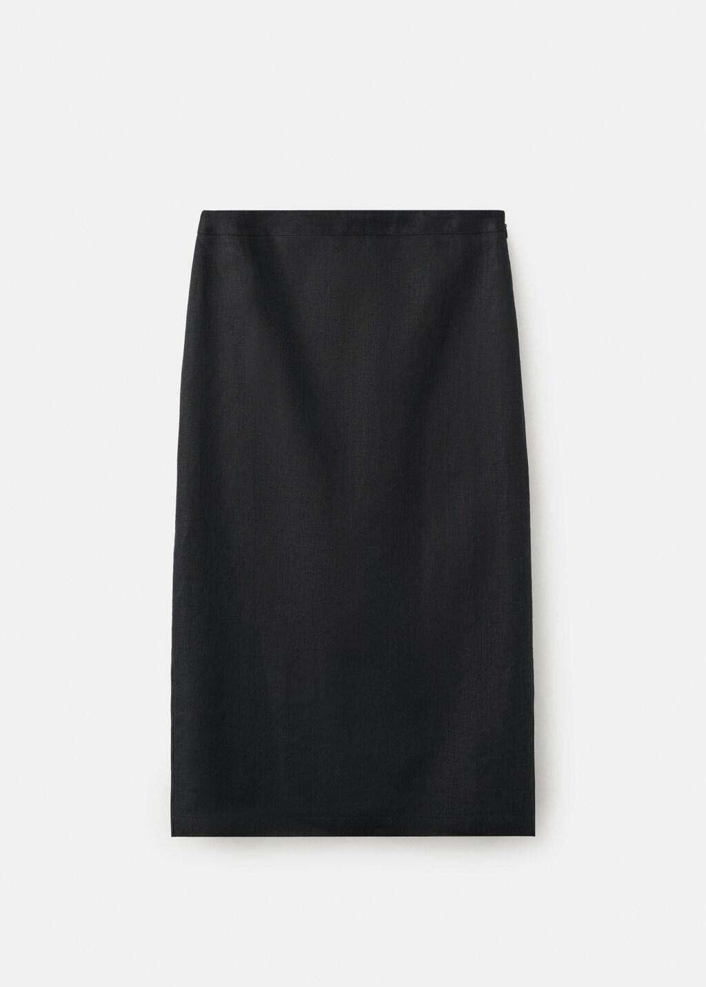 Black Linen Midi Skirt, Black, large image number 8