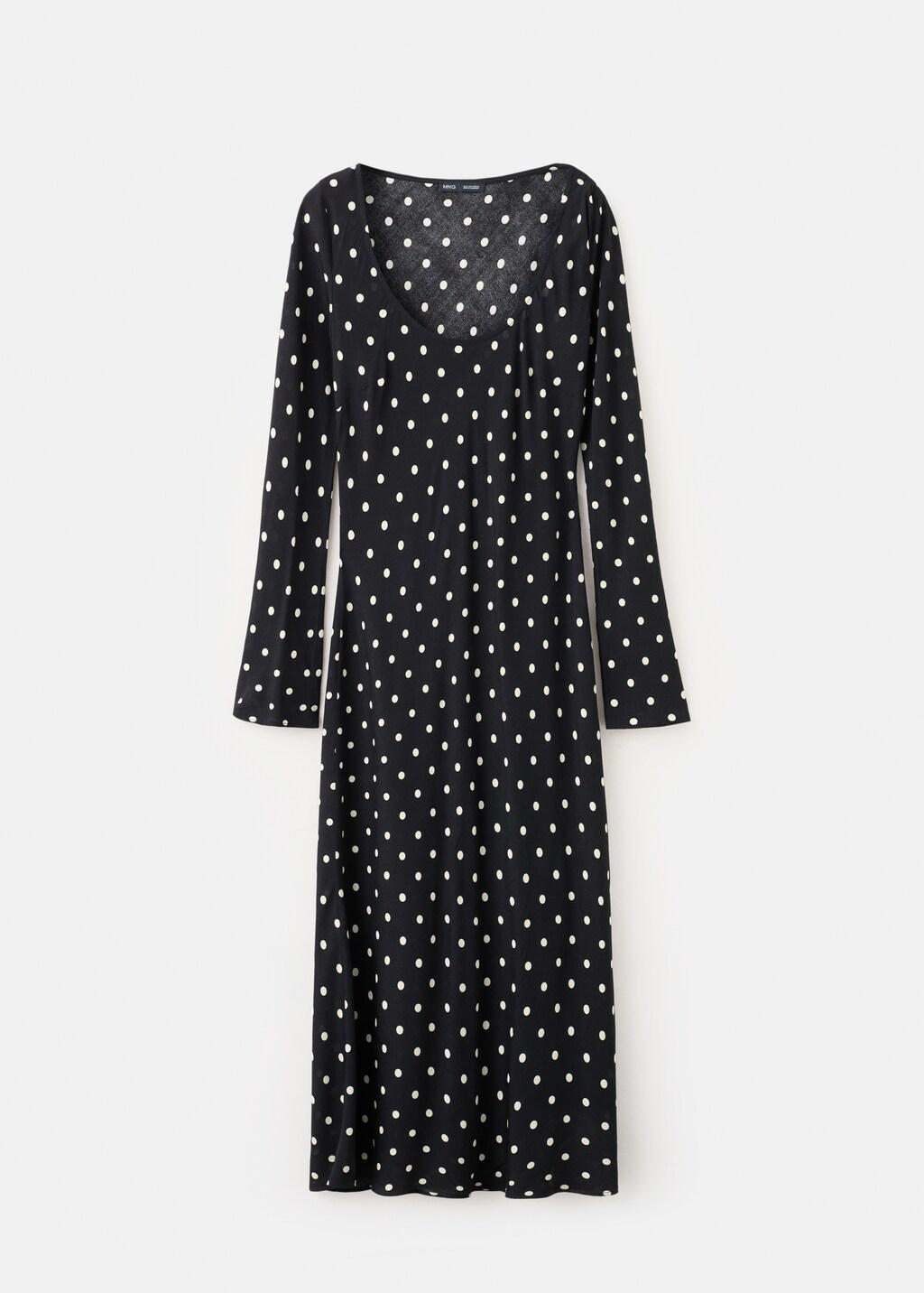 Black Long Sleeve Polka Dot Dress, Black, large image number 6