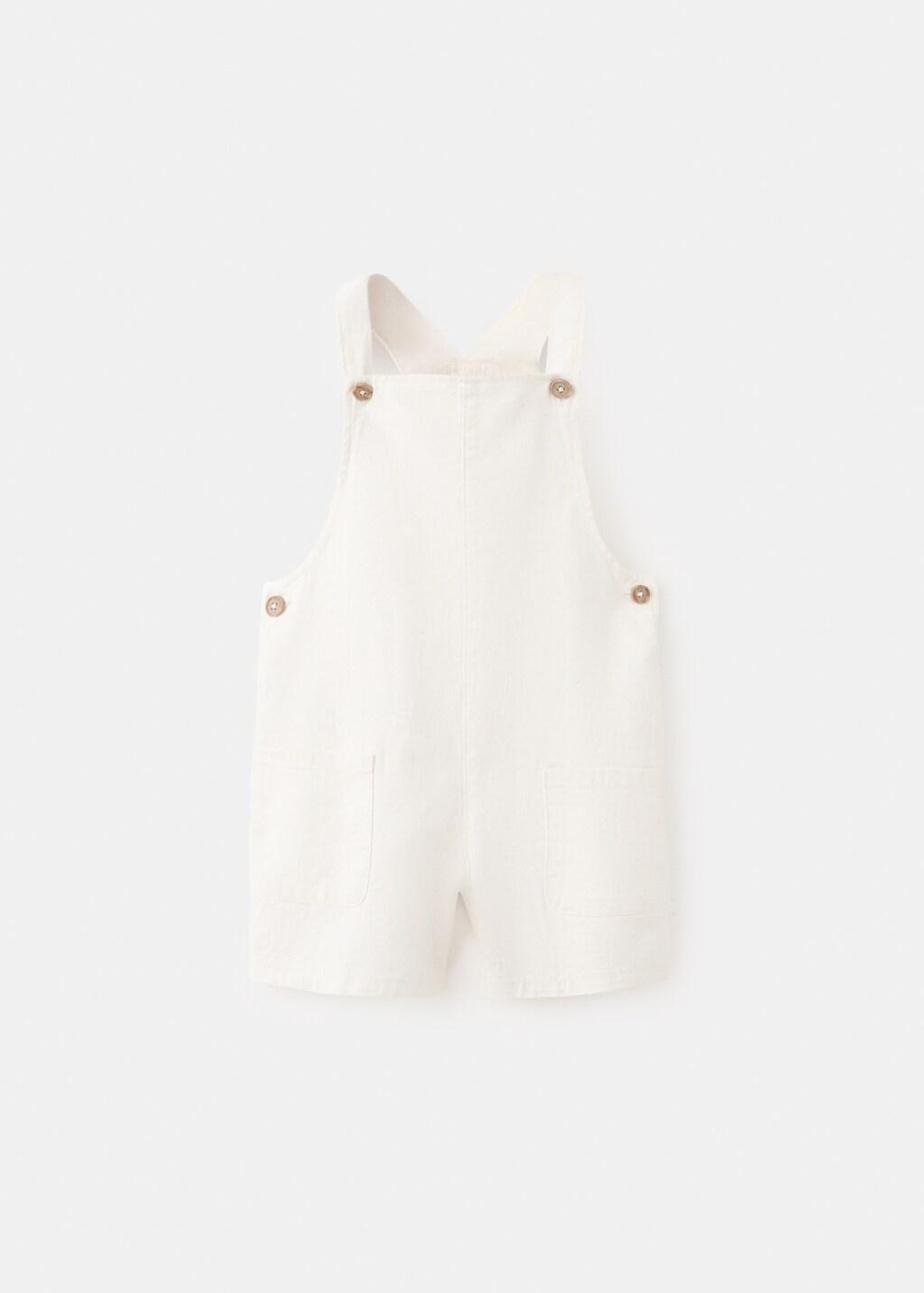 White Cotton Linen Overalls, Baby Boy, 0201_01, large image number 5